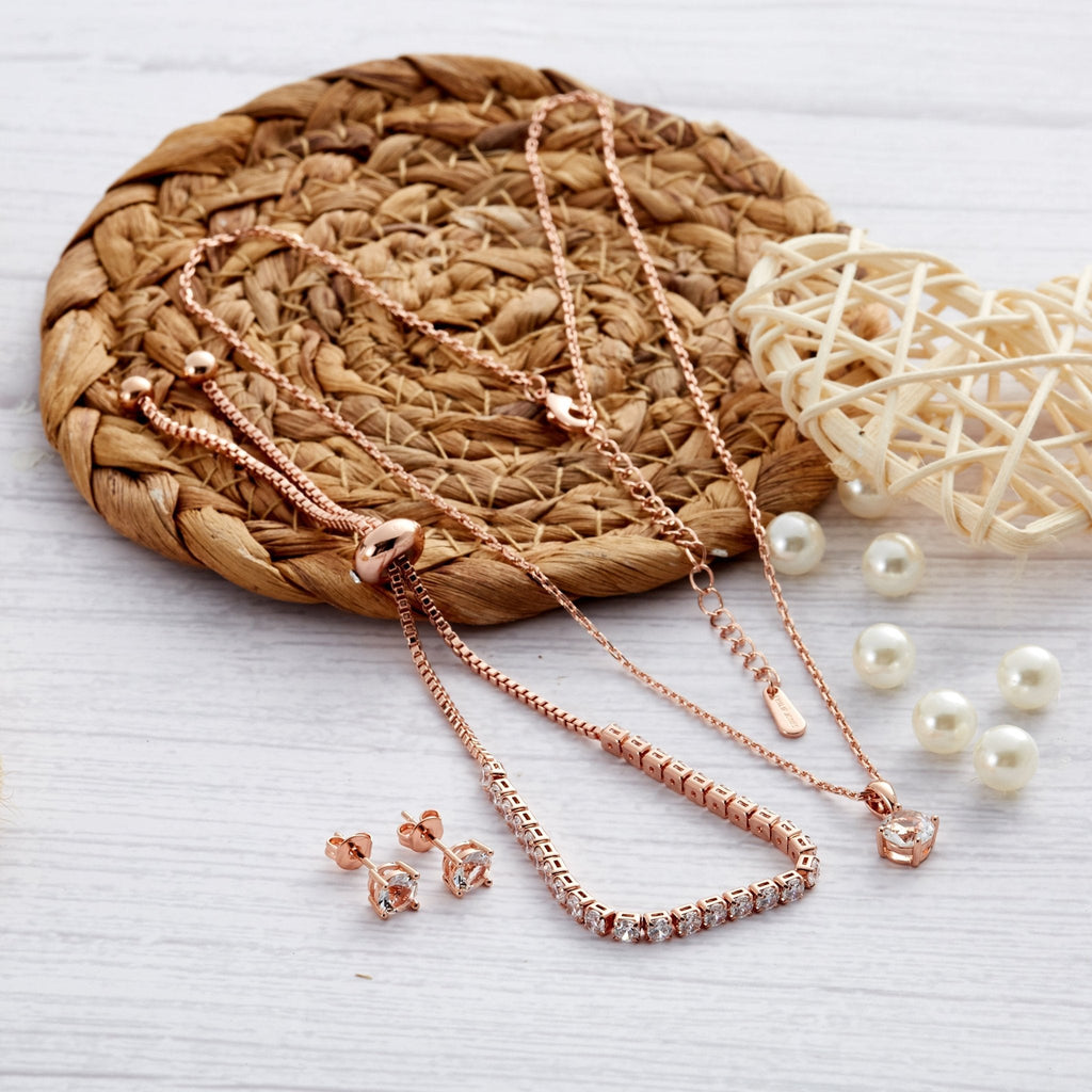 Rose Gold Plated Solitaire Friendship Slider Set Created with Zircondia® Crystals