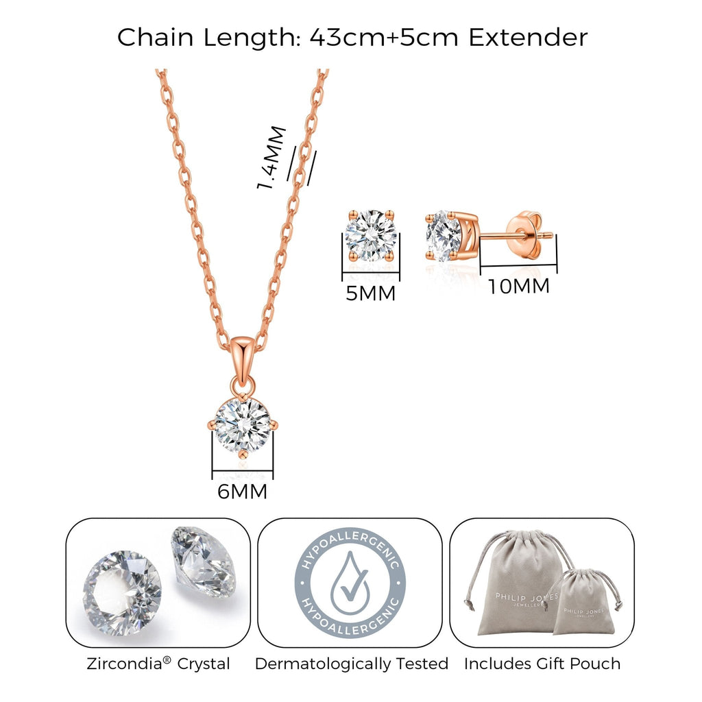 Rose Gold Plated Round Solitaire Set Created with Zircondia® Crystals
