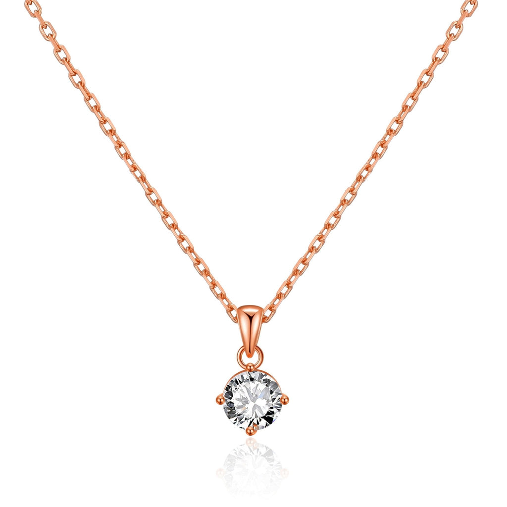 Rose Gold Plated Solitaire Necklace Created with Zircondia® Crystals