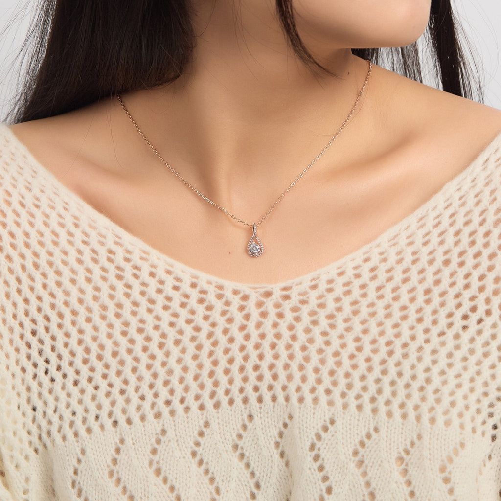 Rose Gold Plated Solitaire Twist Necklace Created with Zircondia® Crystals