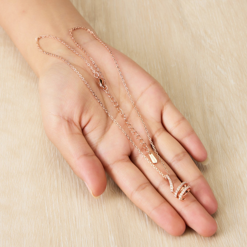 Rose Gold Plated Spiral Twist Necklace Created with Zircondia® Crystals