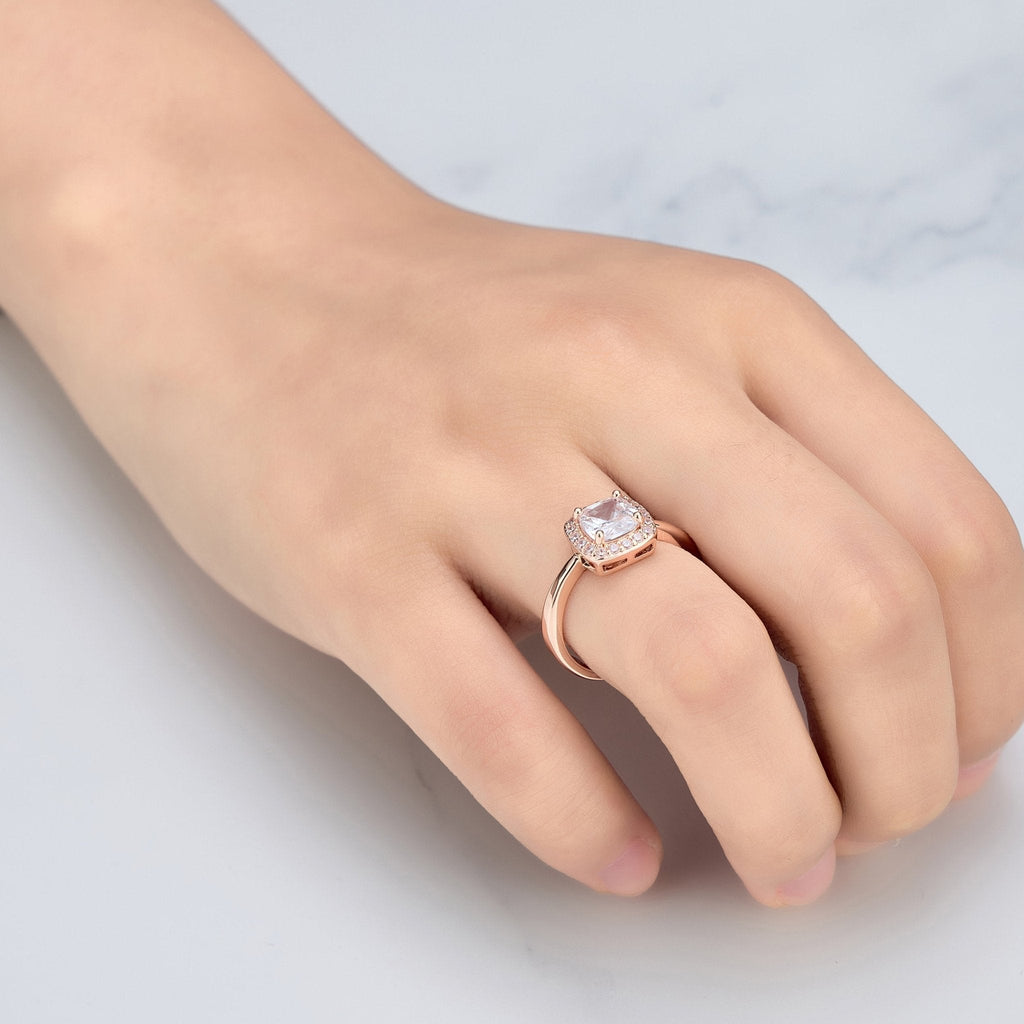 Rose Gold Plated Square Halo Adjustable Ring Created with Zircondia® Crystals