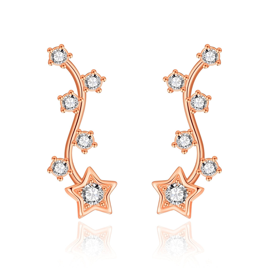 Rose Gold Plated Star Climber Earrings Created with Zircondia® Crystals