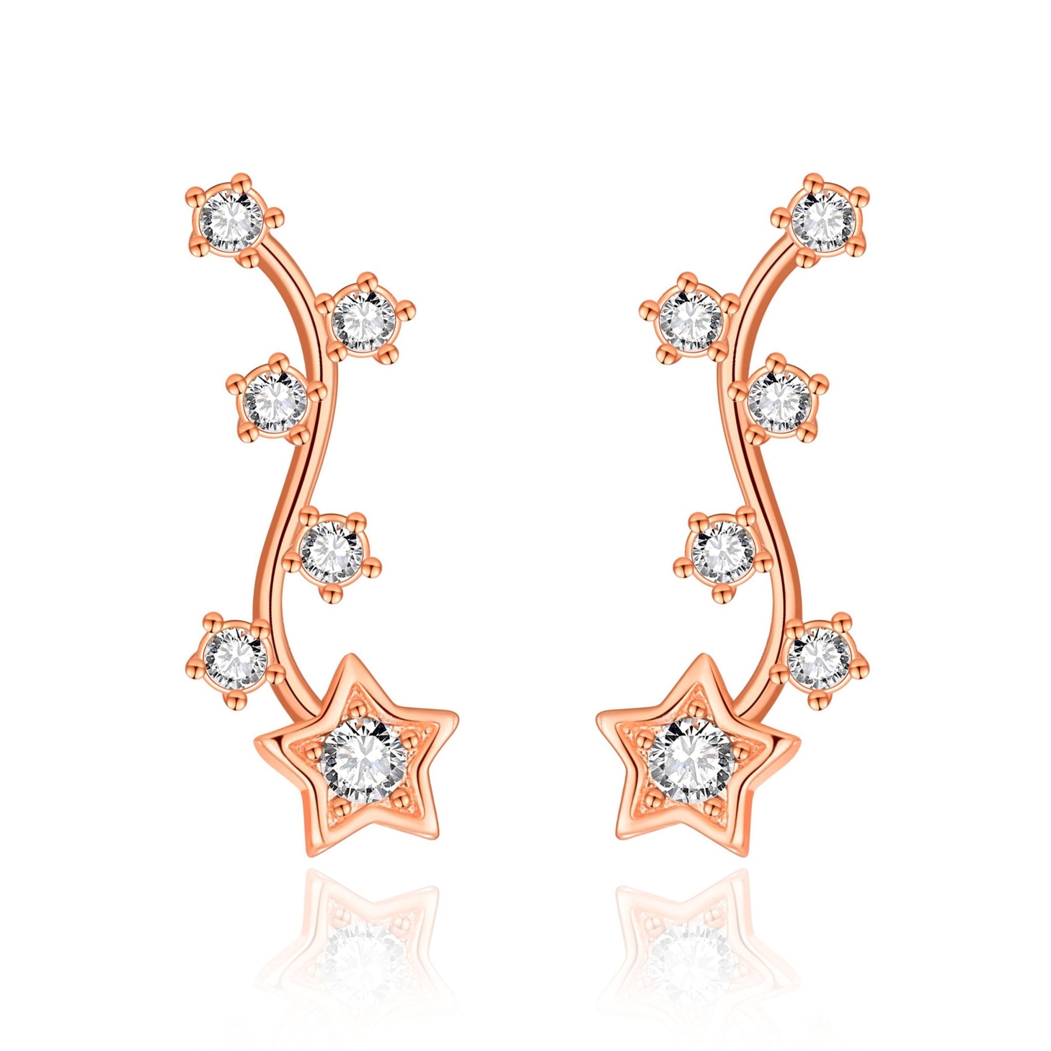Rose Gold Plated Star Climber Earrings Created with Zircondia® Crystals