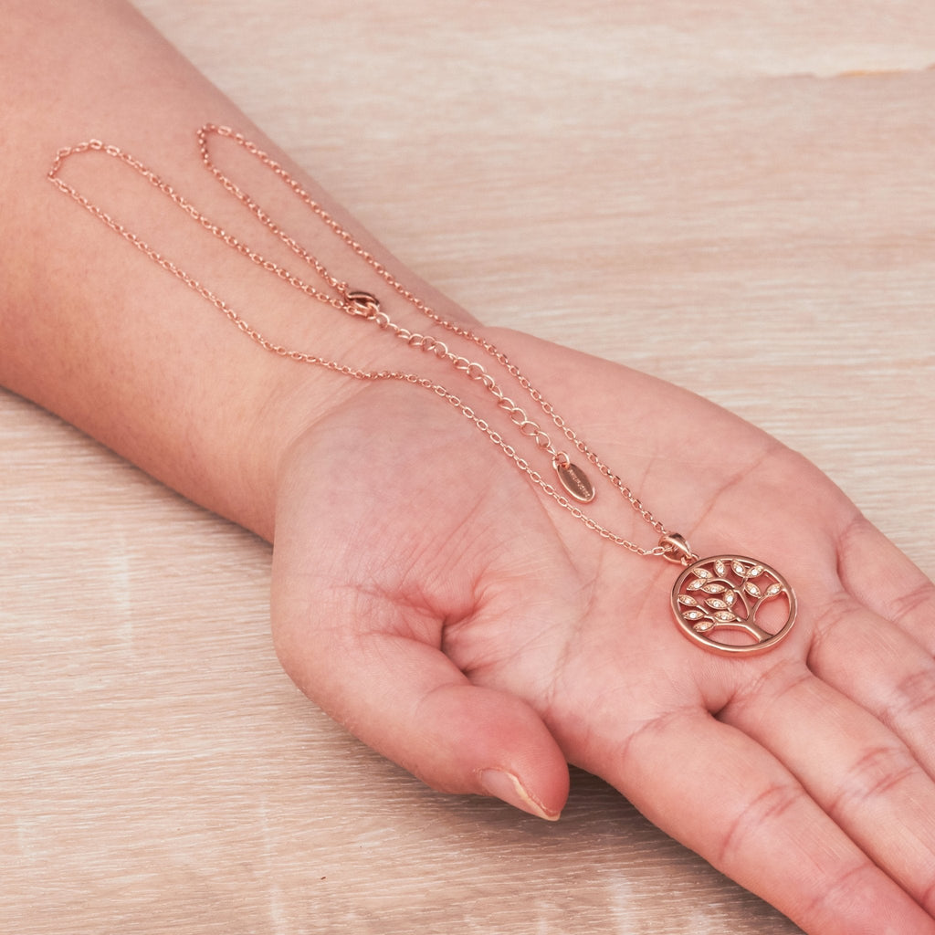 Rose Gold Plated Tree of Life Necklace Created with Zircondia® Crystals