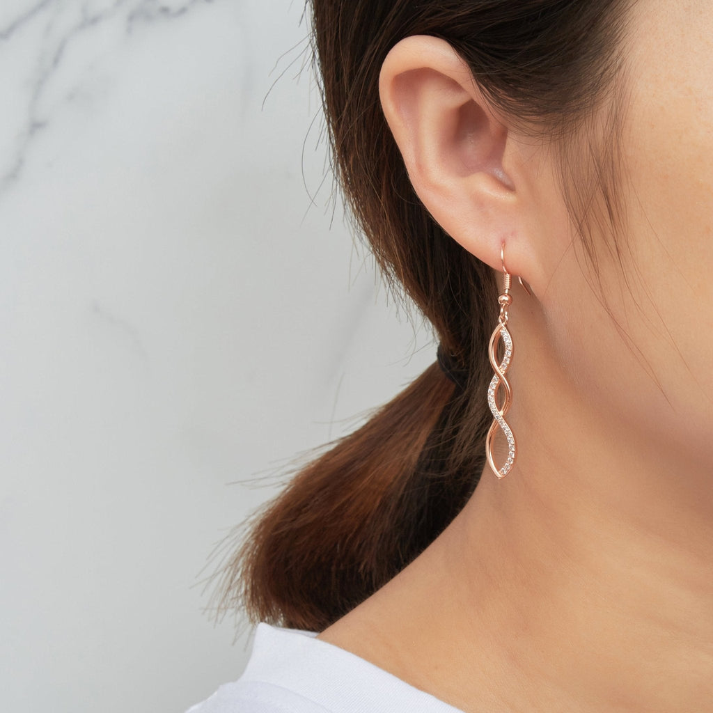 Rose Gold Plated Twist Drop Earrings Created with Zircondia® Crystals