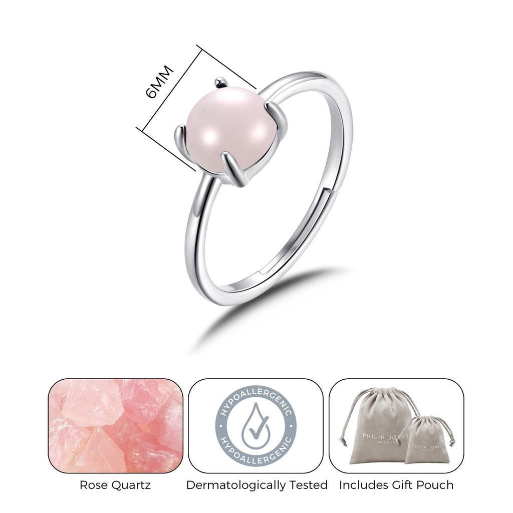 Rose Quartz Adjustable Ring with Quote Card
