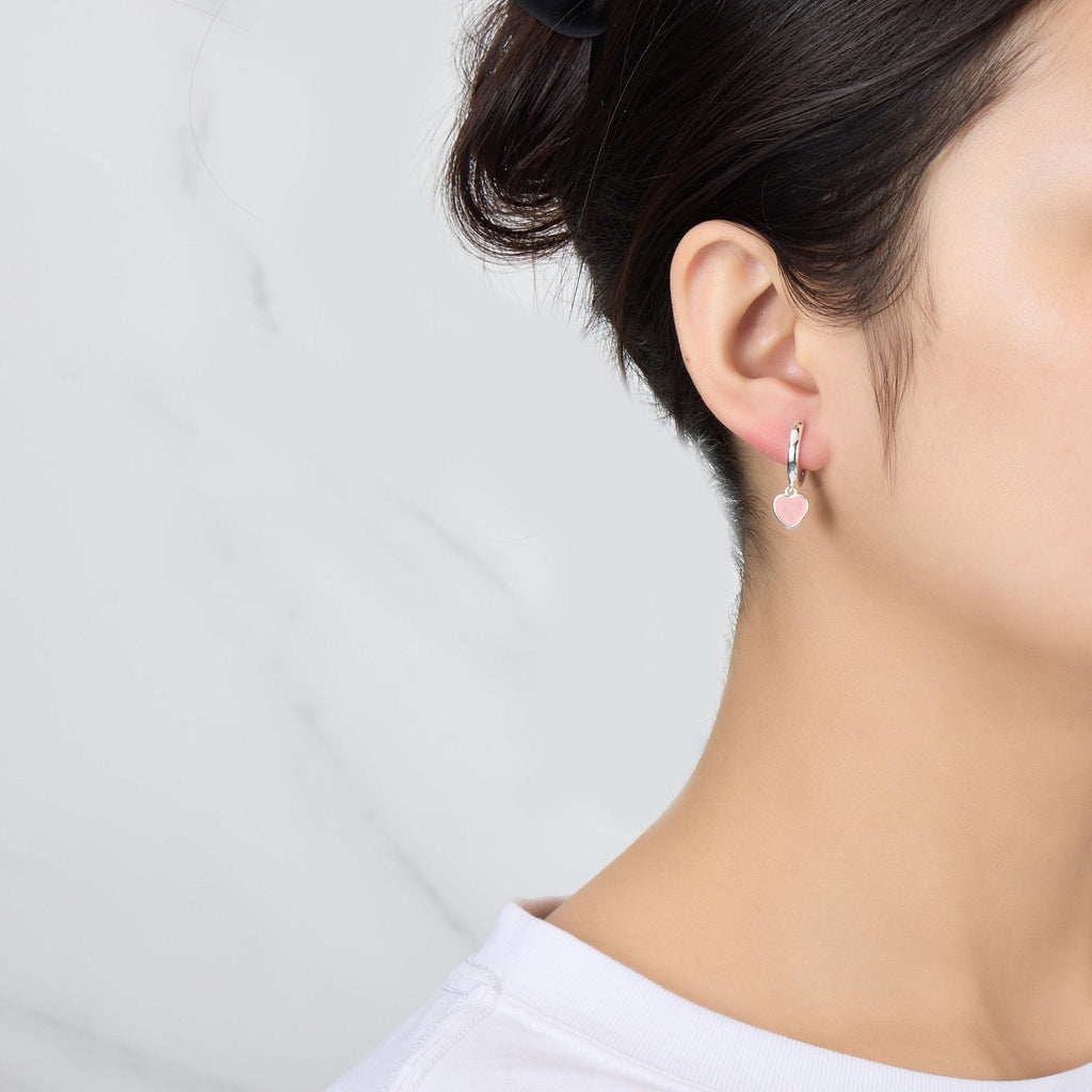Rose Quartz Gemstone Heart Charm Hoop Earrings