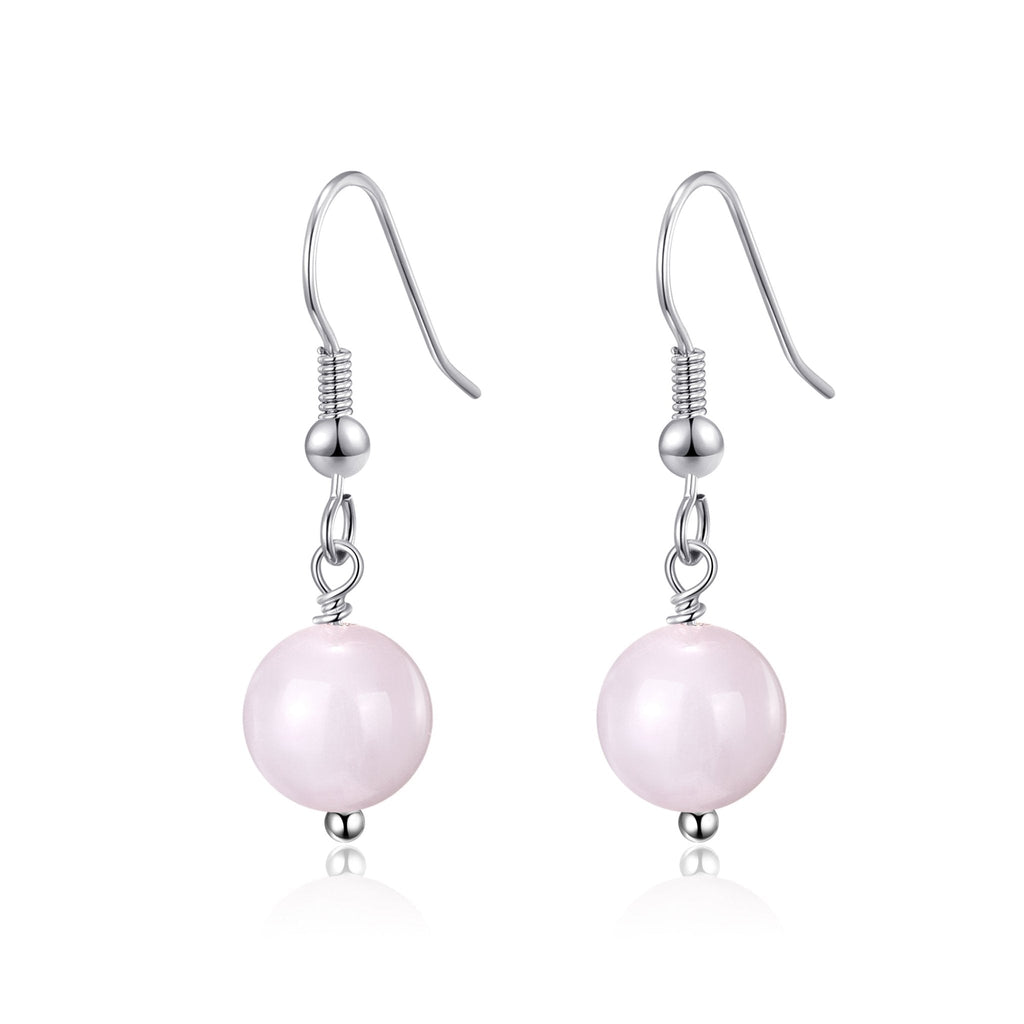 Rose Quartz Gemstone Round Drop Earrings with Quote Card