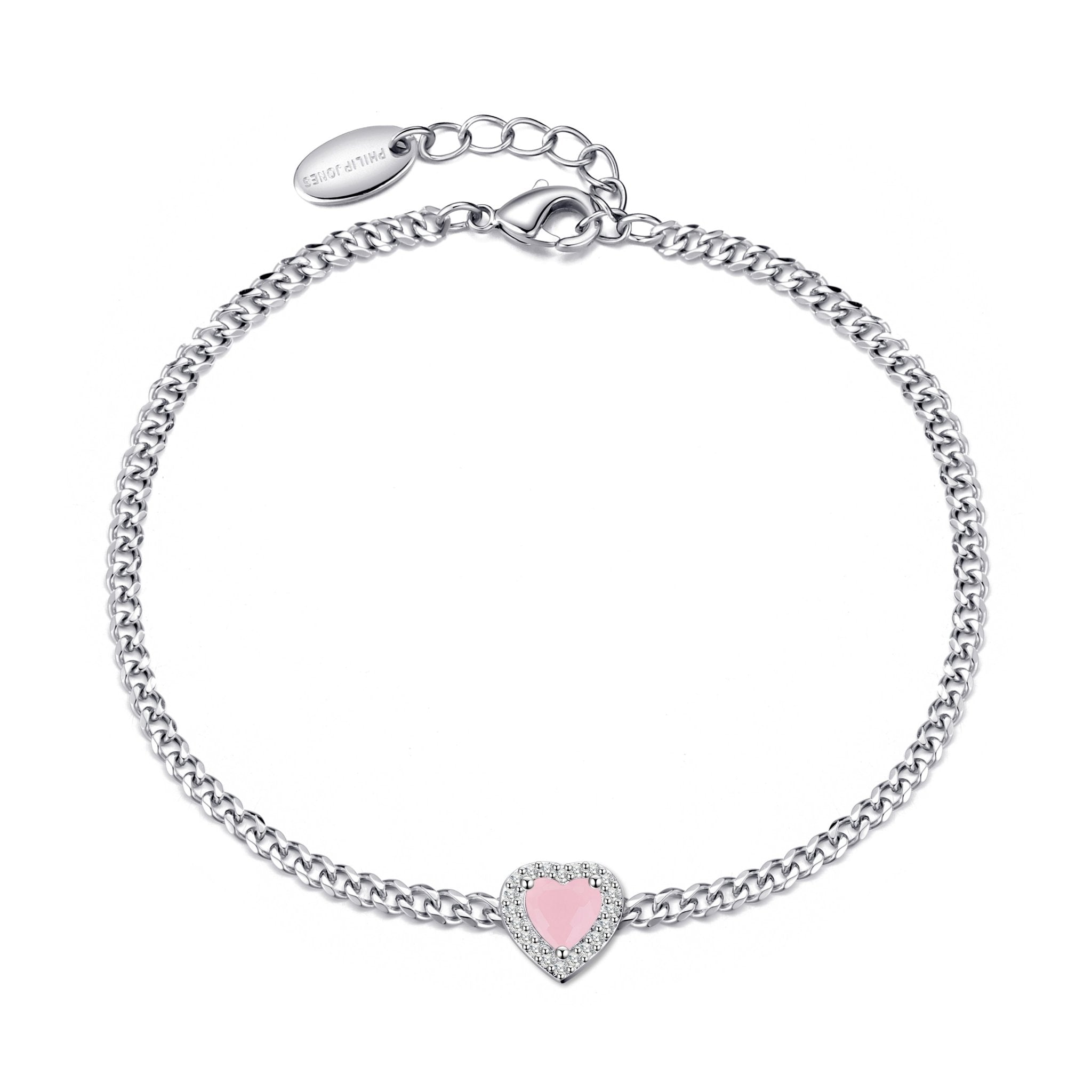 Rose Quartz Heart Gemstone Bracelet with Quote Card Created with Zircondia® Crystals