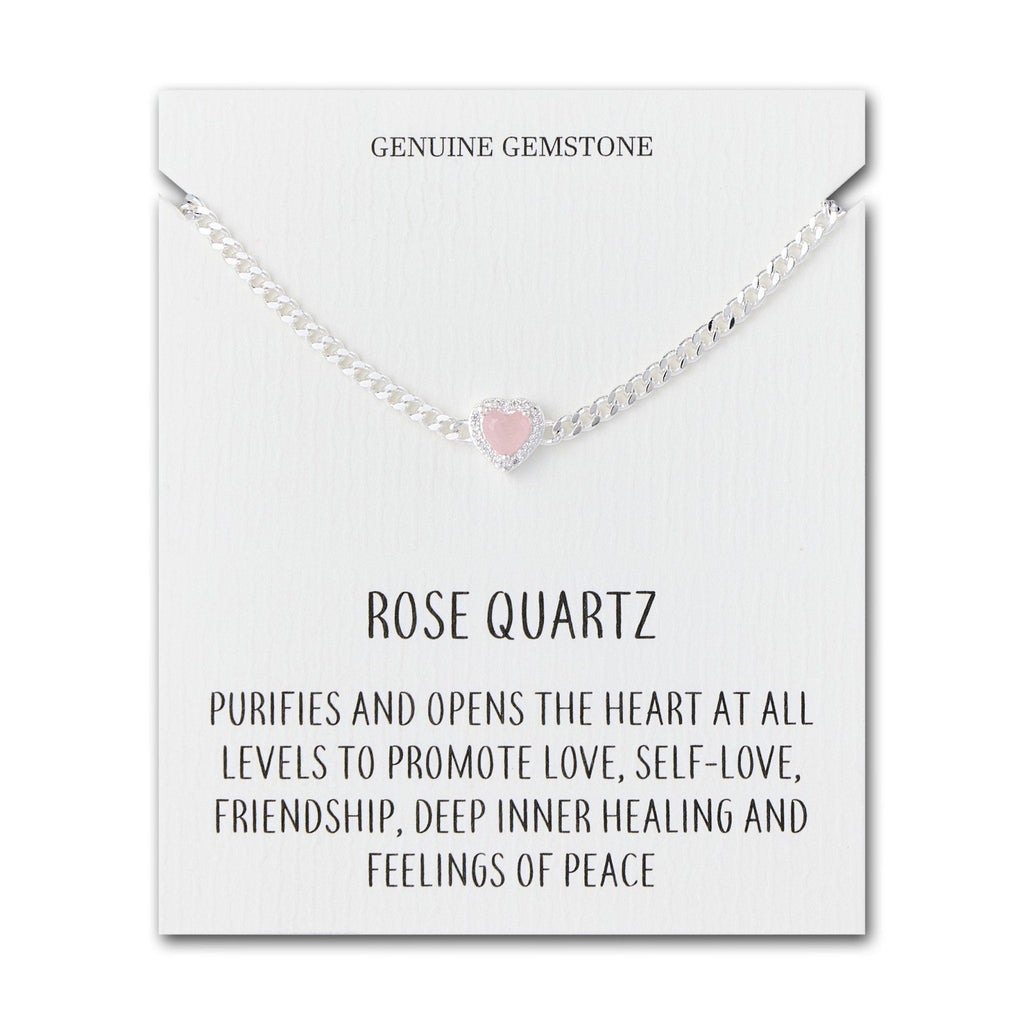 Rose Quartz Heart Gemstone Bracelet with Quote Card Created with Zircondia® Crystals