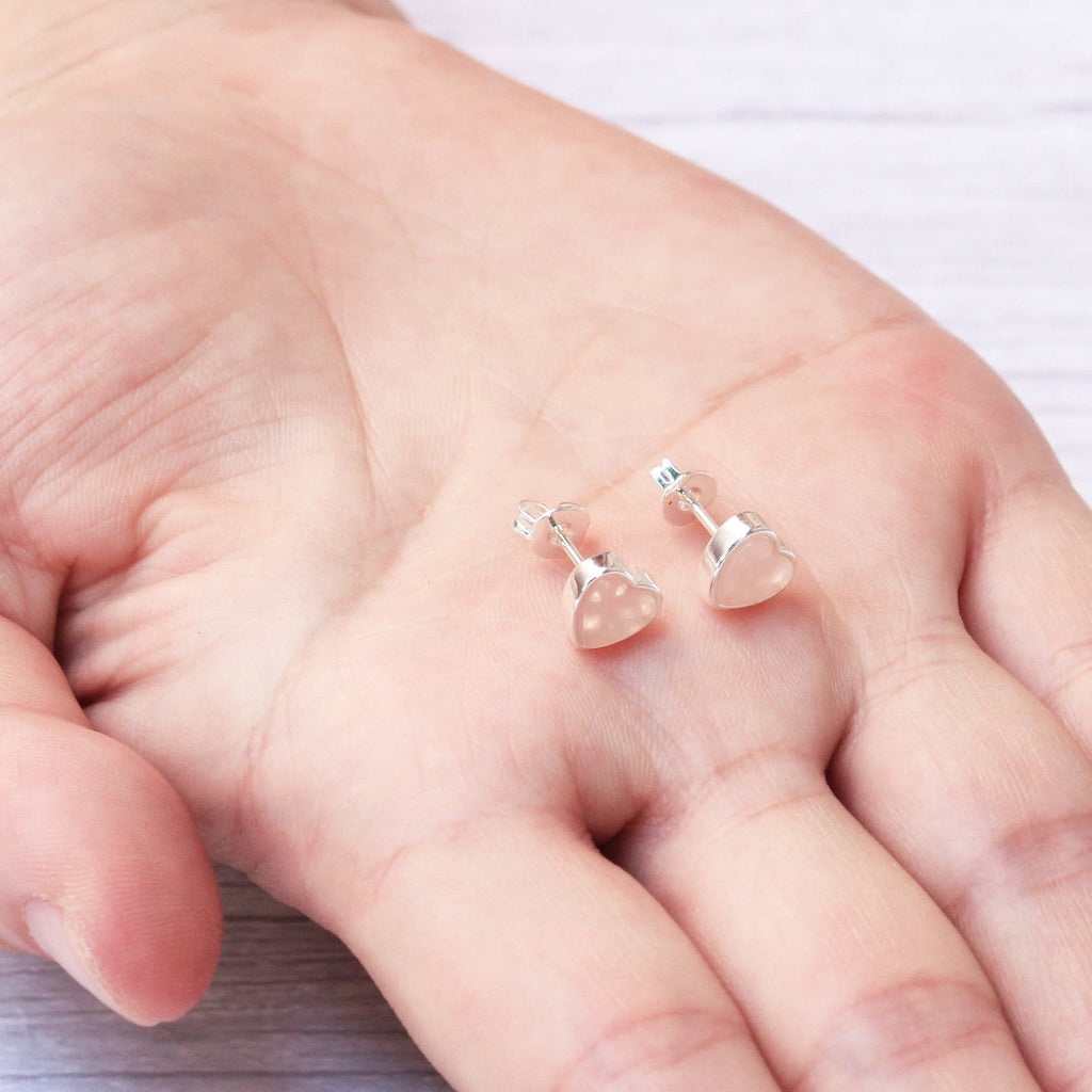 Rose Quartz Heart Stud Earrings