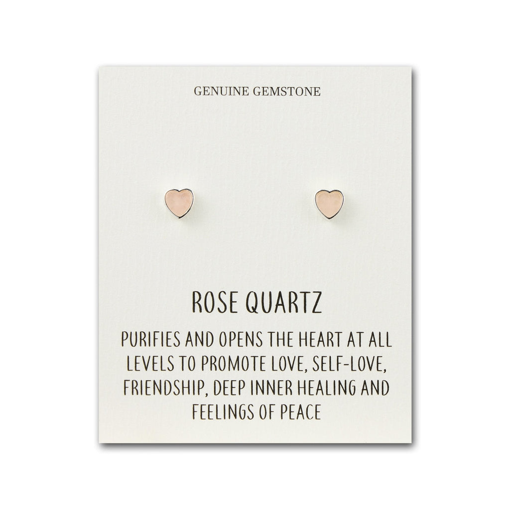 Rose Quartz Heart Stud Earrings with Quote Card