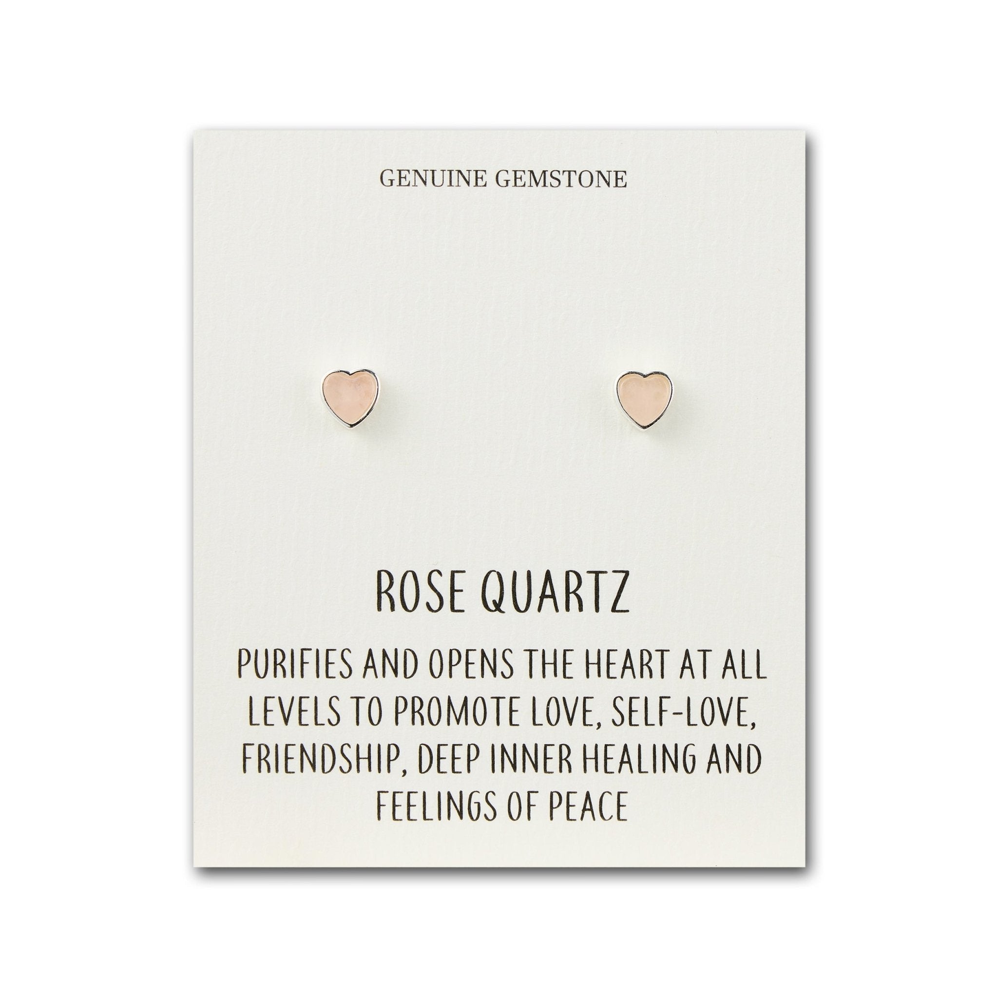 Rose Quartz Heart Stud Earrings with Quote Card
