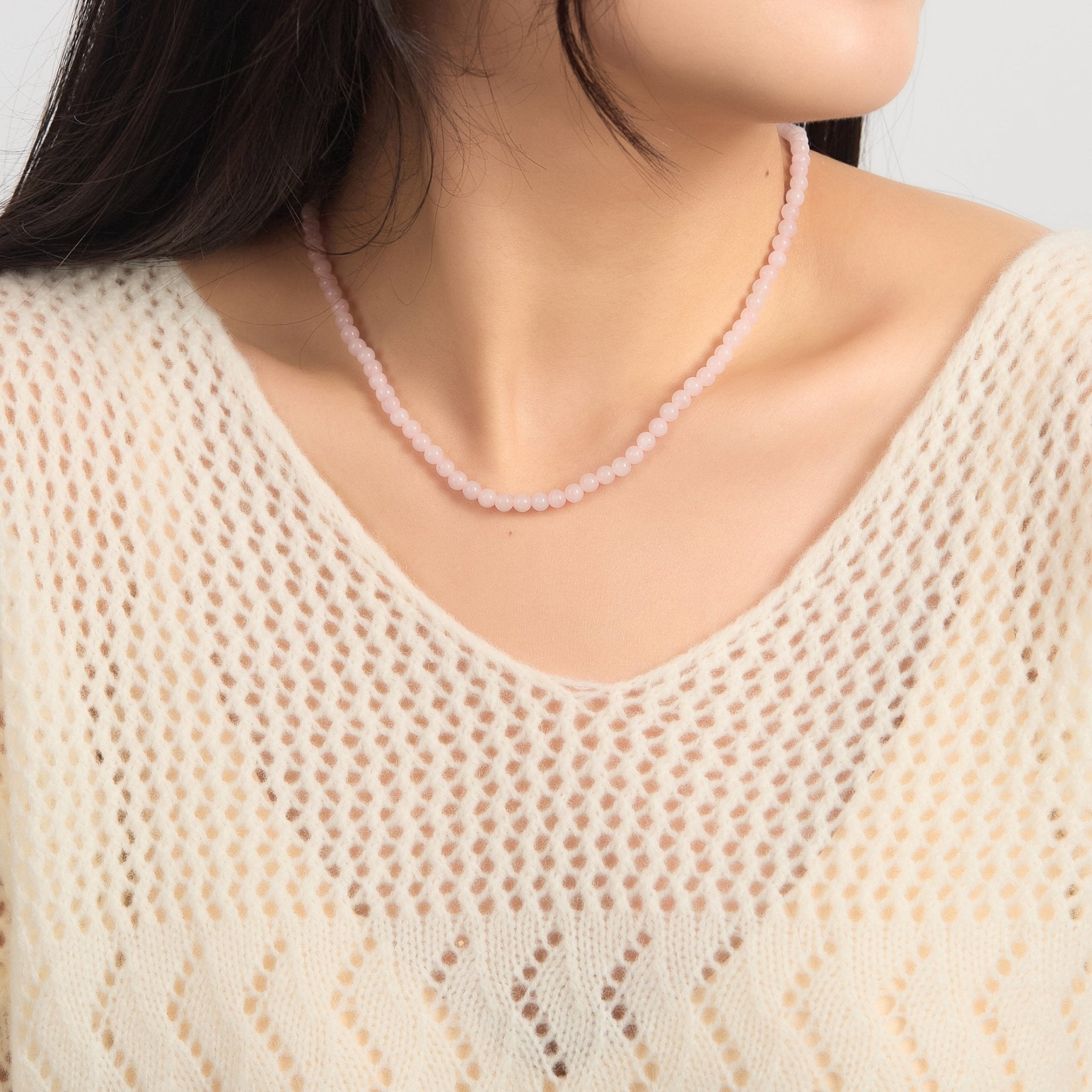 Rose Quartz Mini Beaded Gemstone Necklace