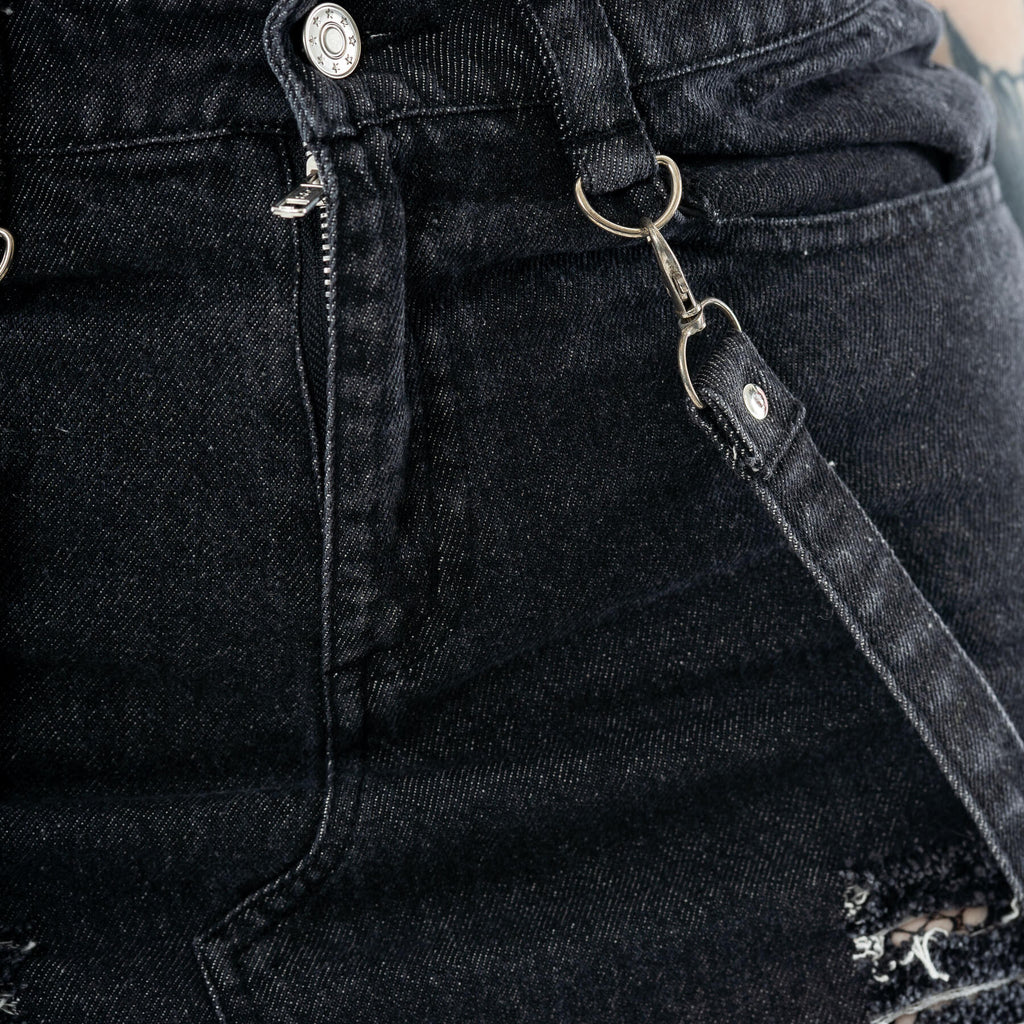 Vixxsin Runa Distressed Denim Maxi Skirt - Black Stonewash
