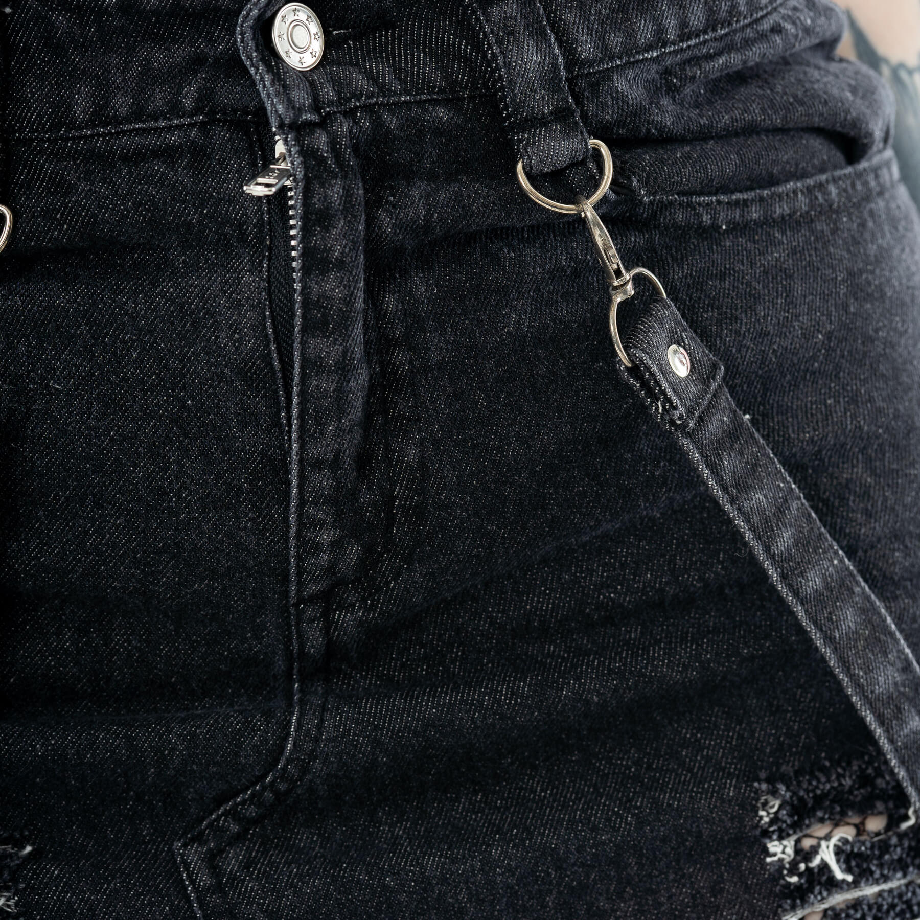 Vixxsin Runa Distressed Denim Maxi Skirt - Black Stonewash