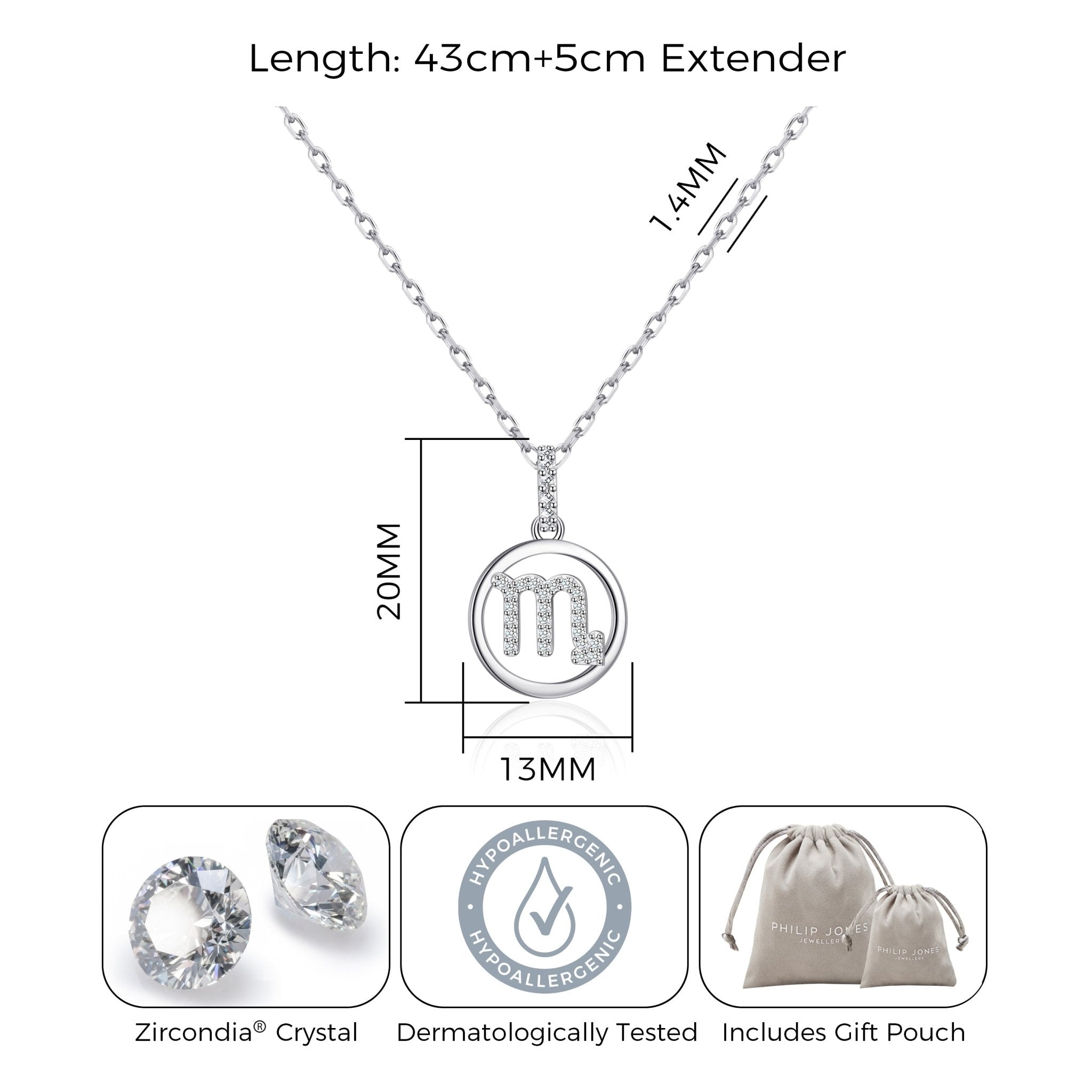 Scorpio Star Sign Zodiac Necklace and Quote Card with Zircondia® Crystals