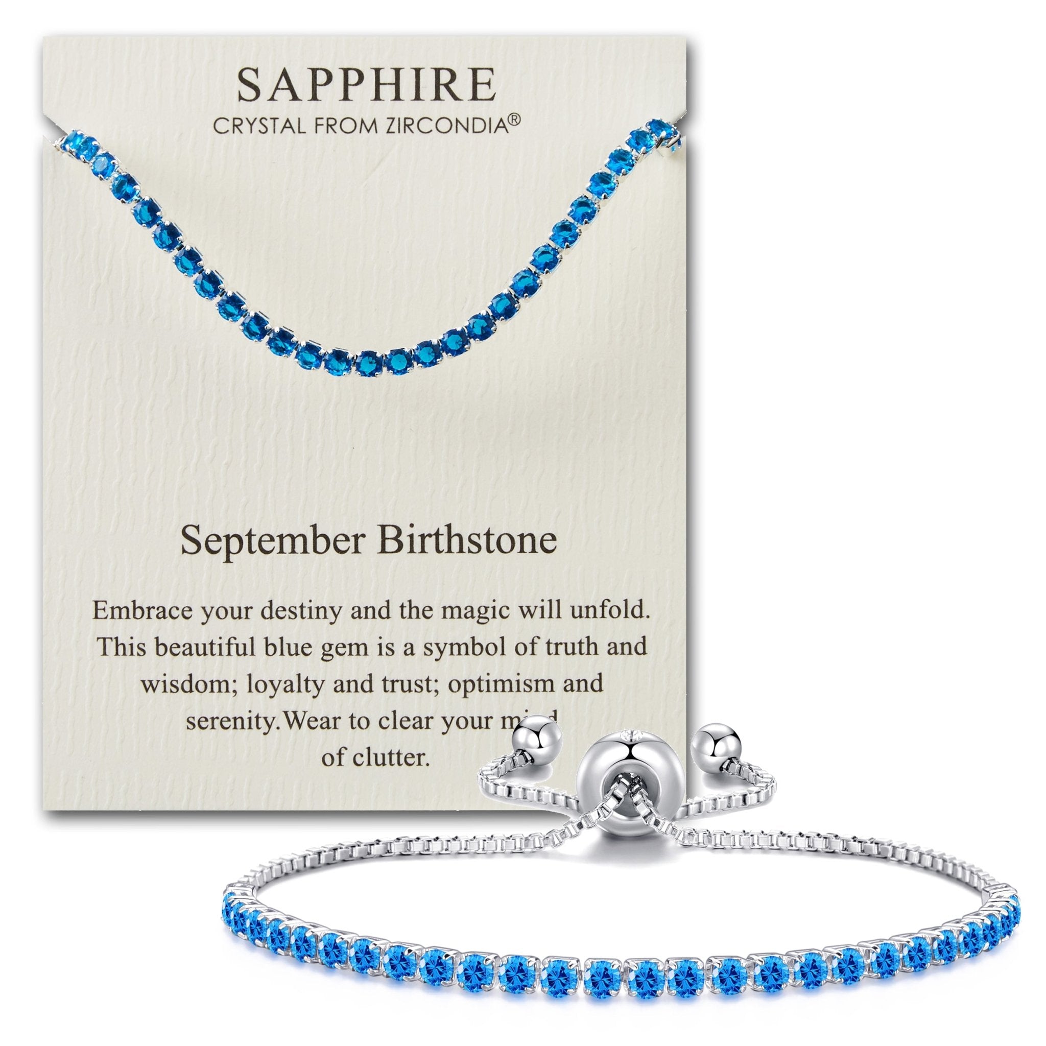 September Birthstone Friendship Slider Bracelet with Sapphire Zircondia® Crystals
