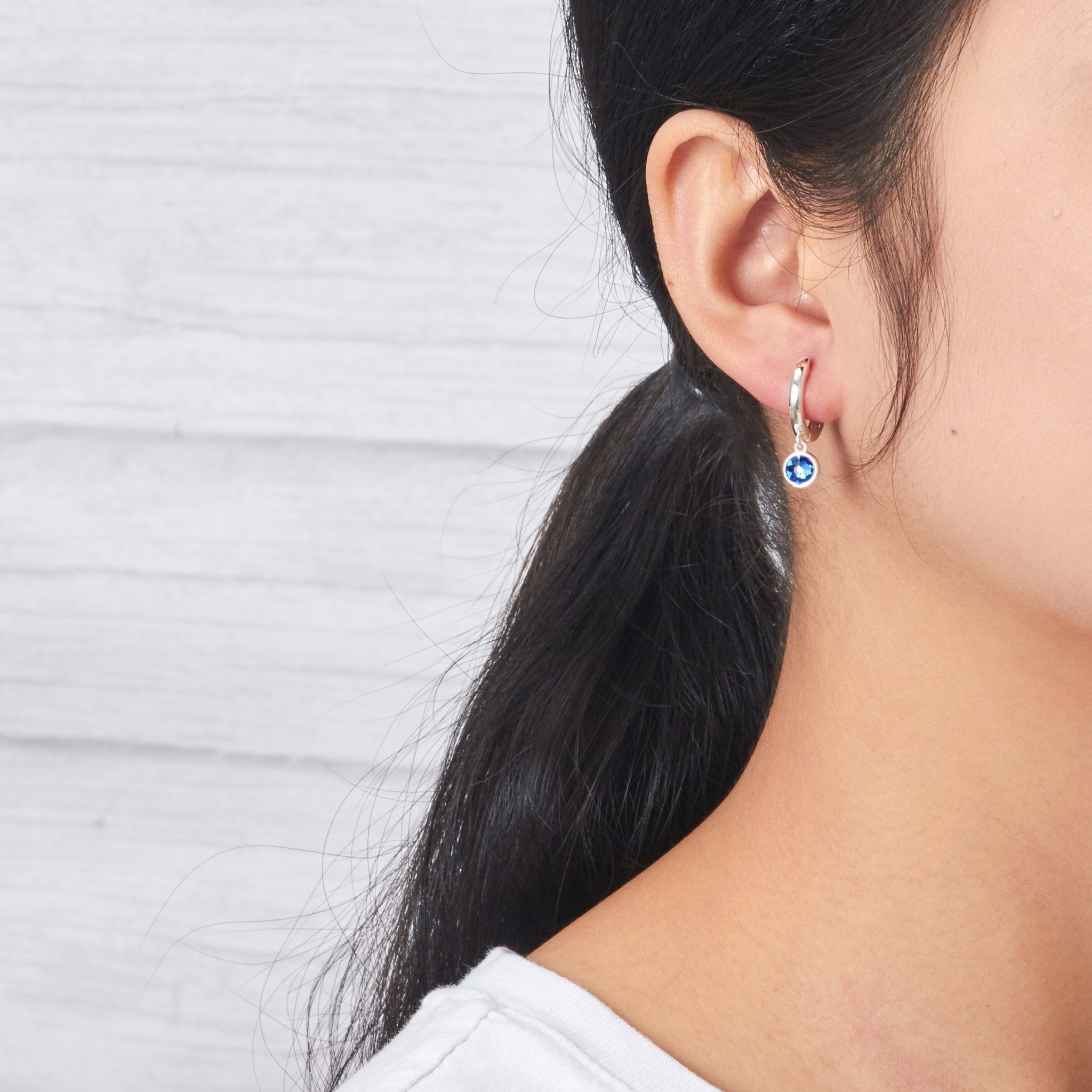 September Birthstone Hoop Earrings Created with Sapphire Zircondia® Crystals