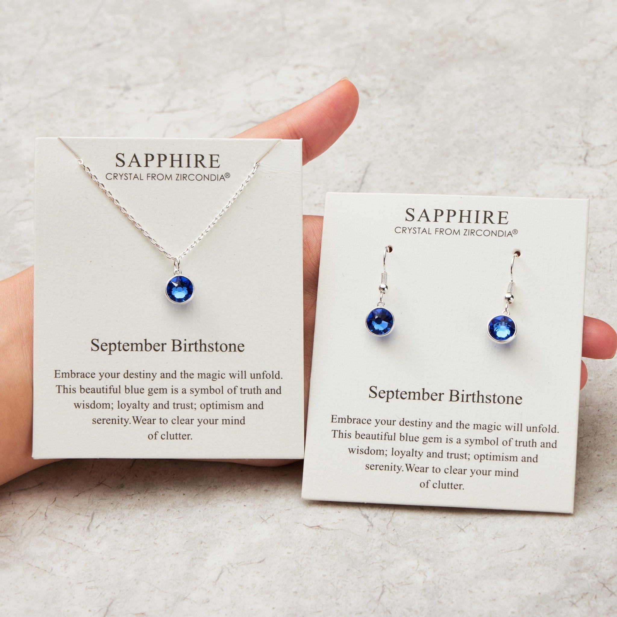 September (Sapphire) Birthstone Necklace & Drop Earrings Set Created with Zircondia® Crystals