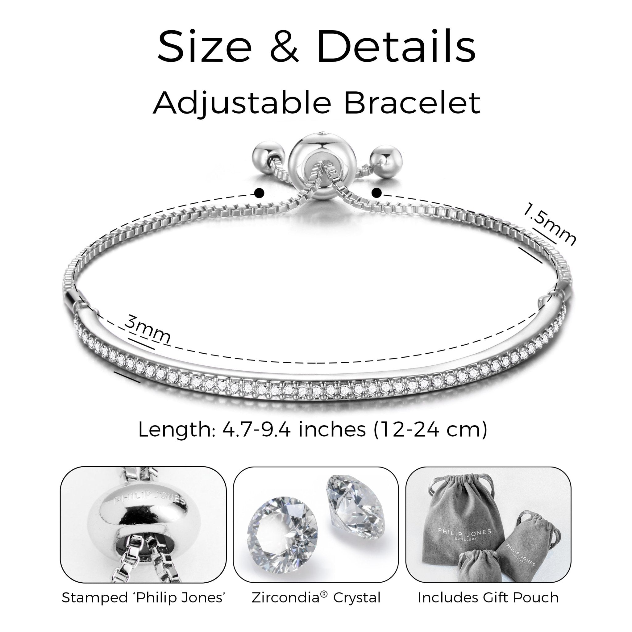 Set of Three Friendship Slider Bracelets Created with Zircondia® Crystals