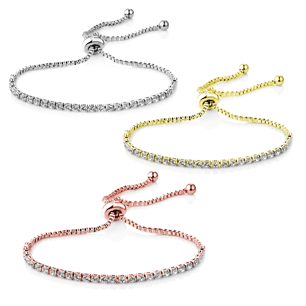 Set of Three Solitaire Friendship Slider Bracelet Created with Zircondia® Crystals