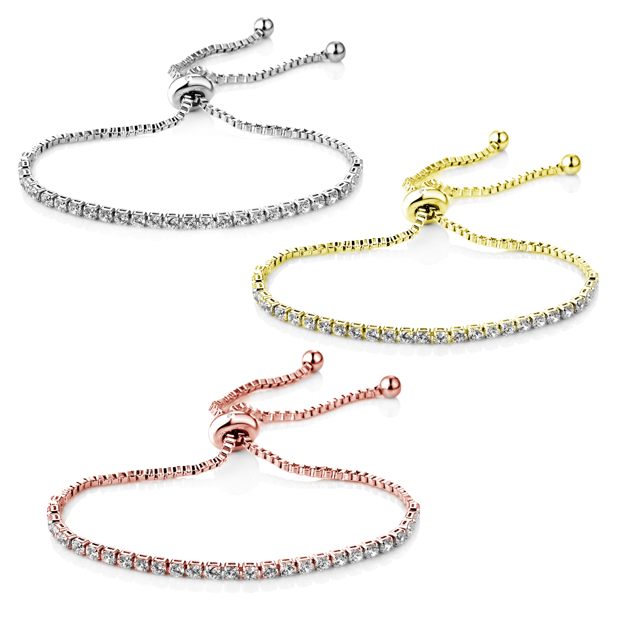 Set of Three Solitaire Friendship Slider Bracelet Created with Zircondia® Crystals