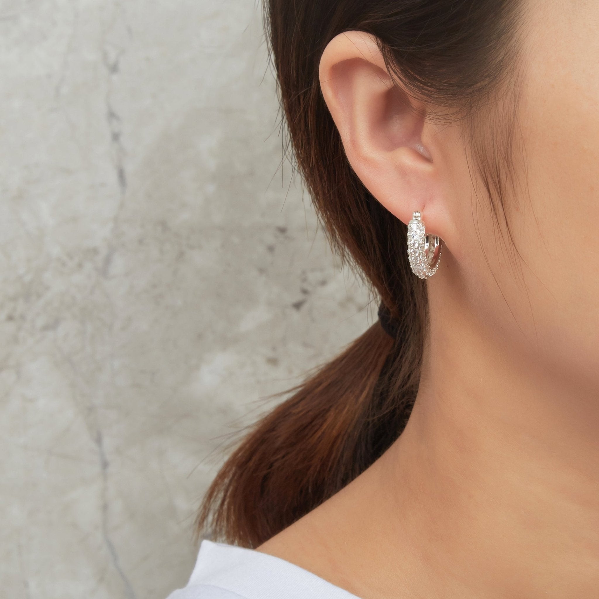 Silver Plated 20mm Pave Hoop Earrings Created with Zircondia® Crystals