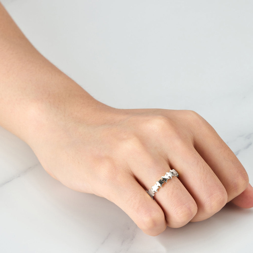 Silver Plated Adjustable Star Band Ring