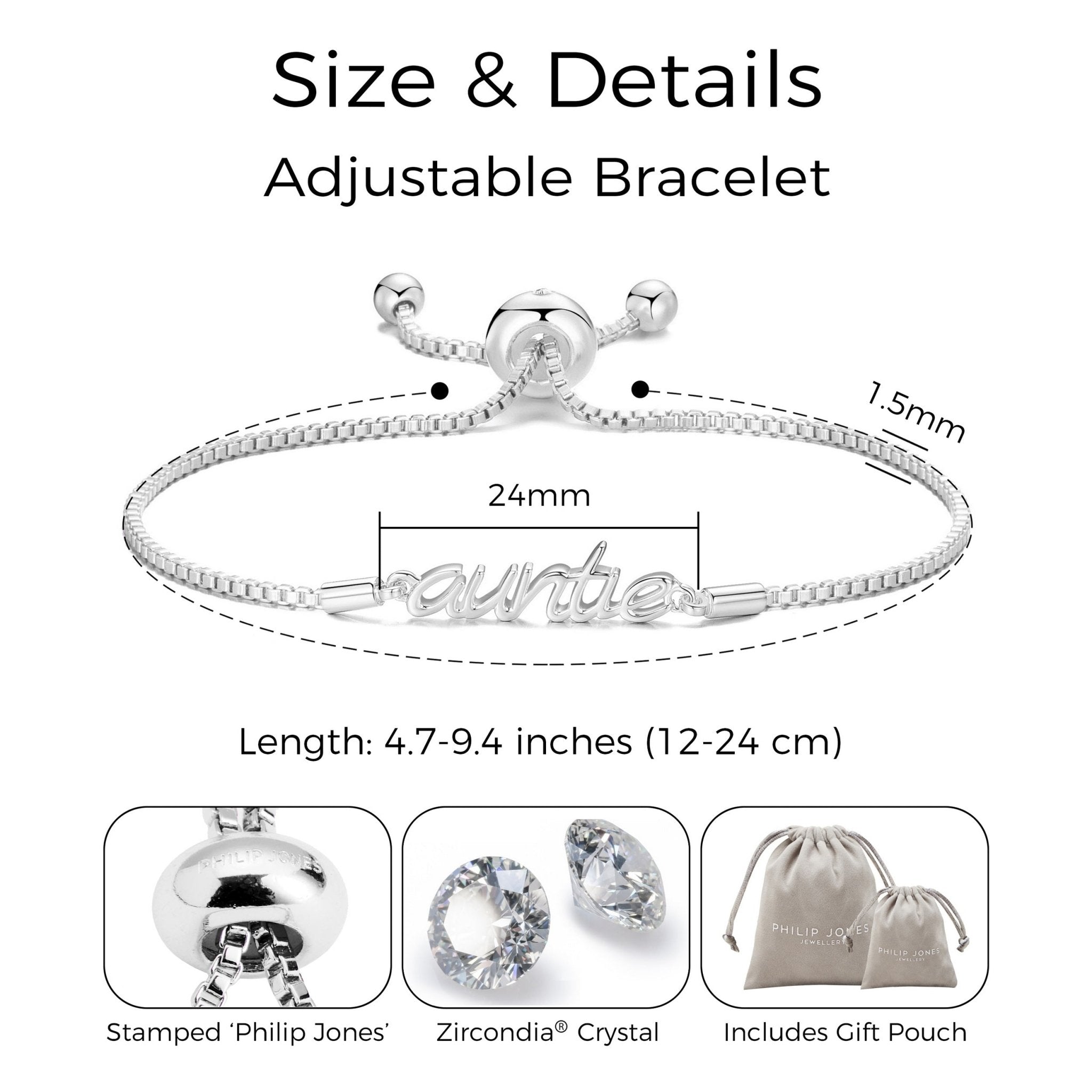 Silver Plated Auntie Bracelet Created with Zircondia® Crystals