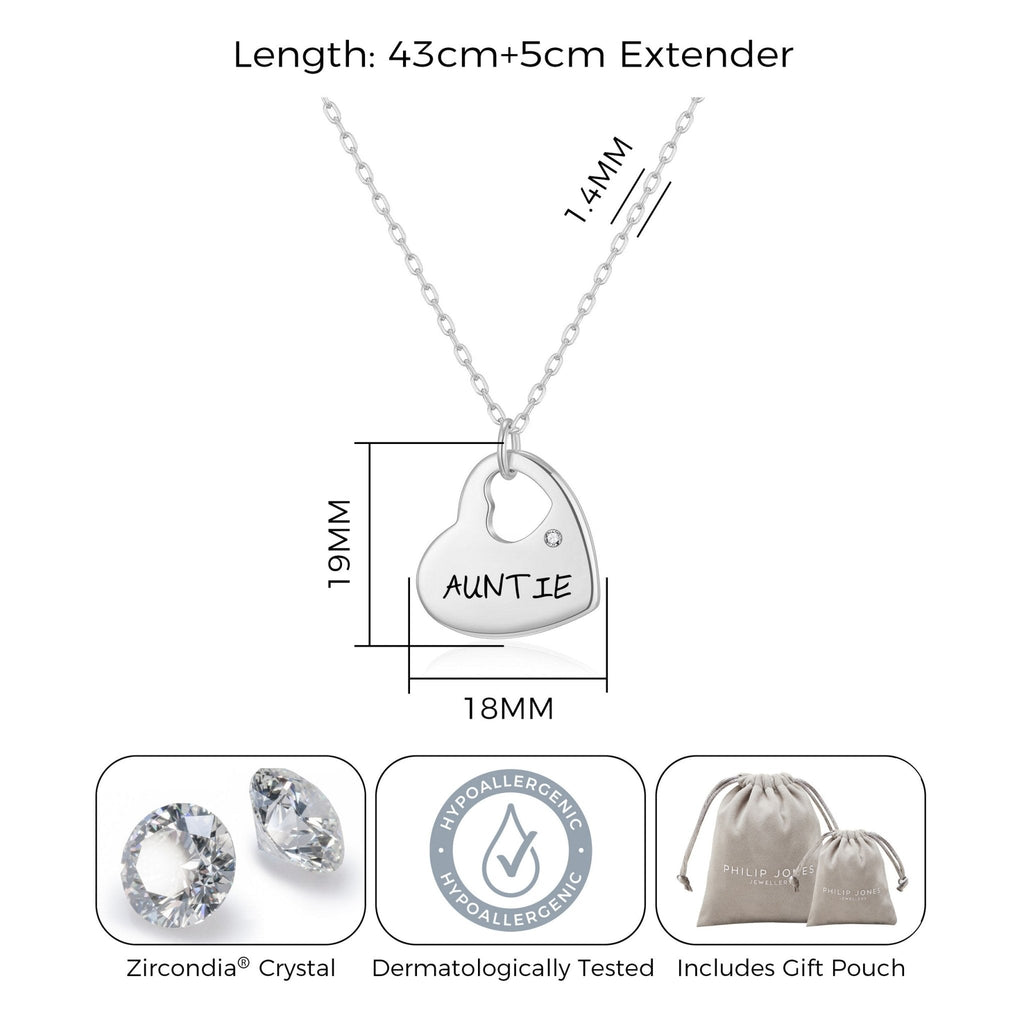 Silver Plated Auntie Heart Necklace Created with Zircondia® Crystals