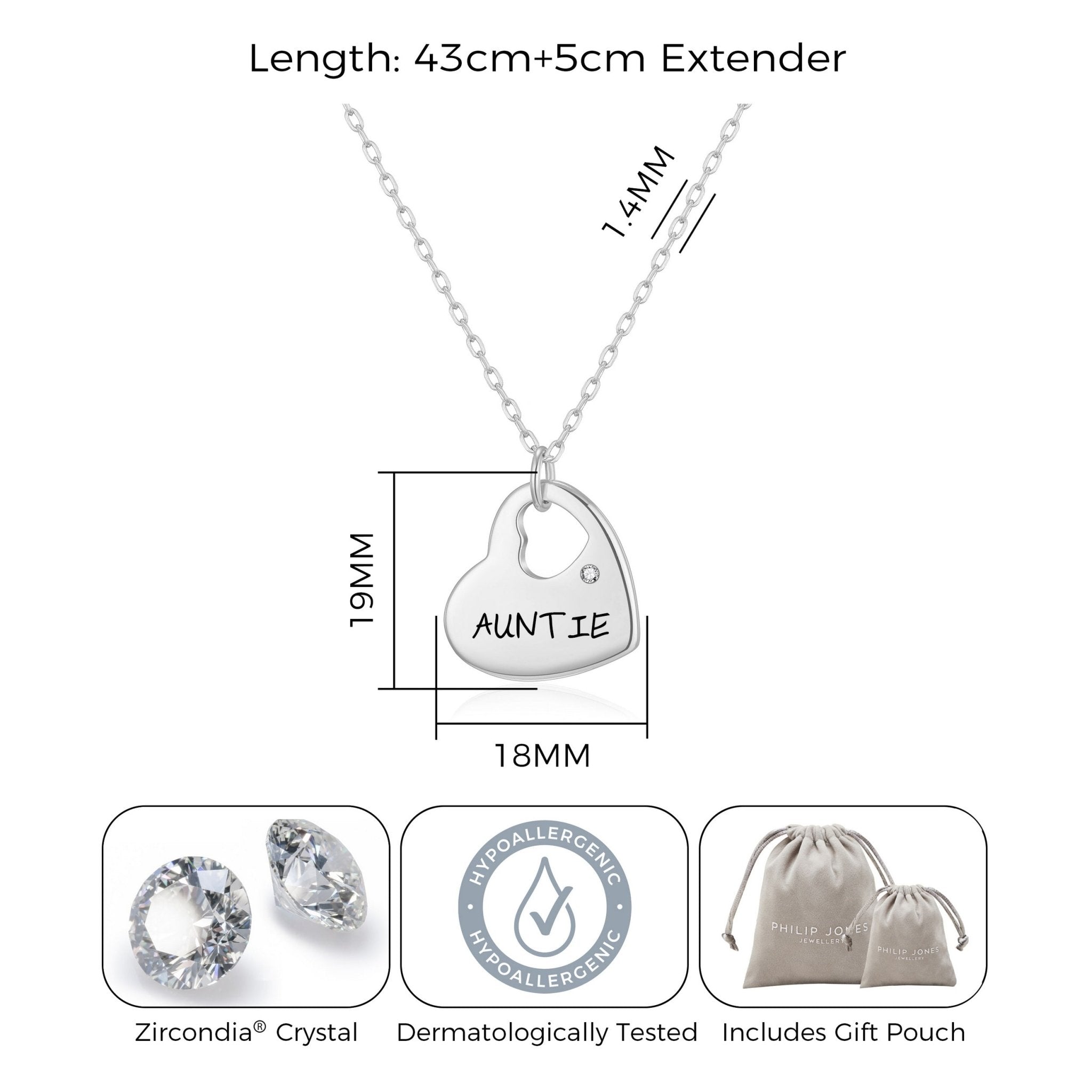 Silver Plated Auntie Heart Necklace Created with Zircondia® Crystals