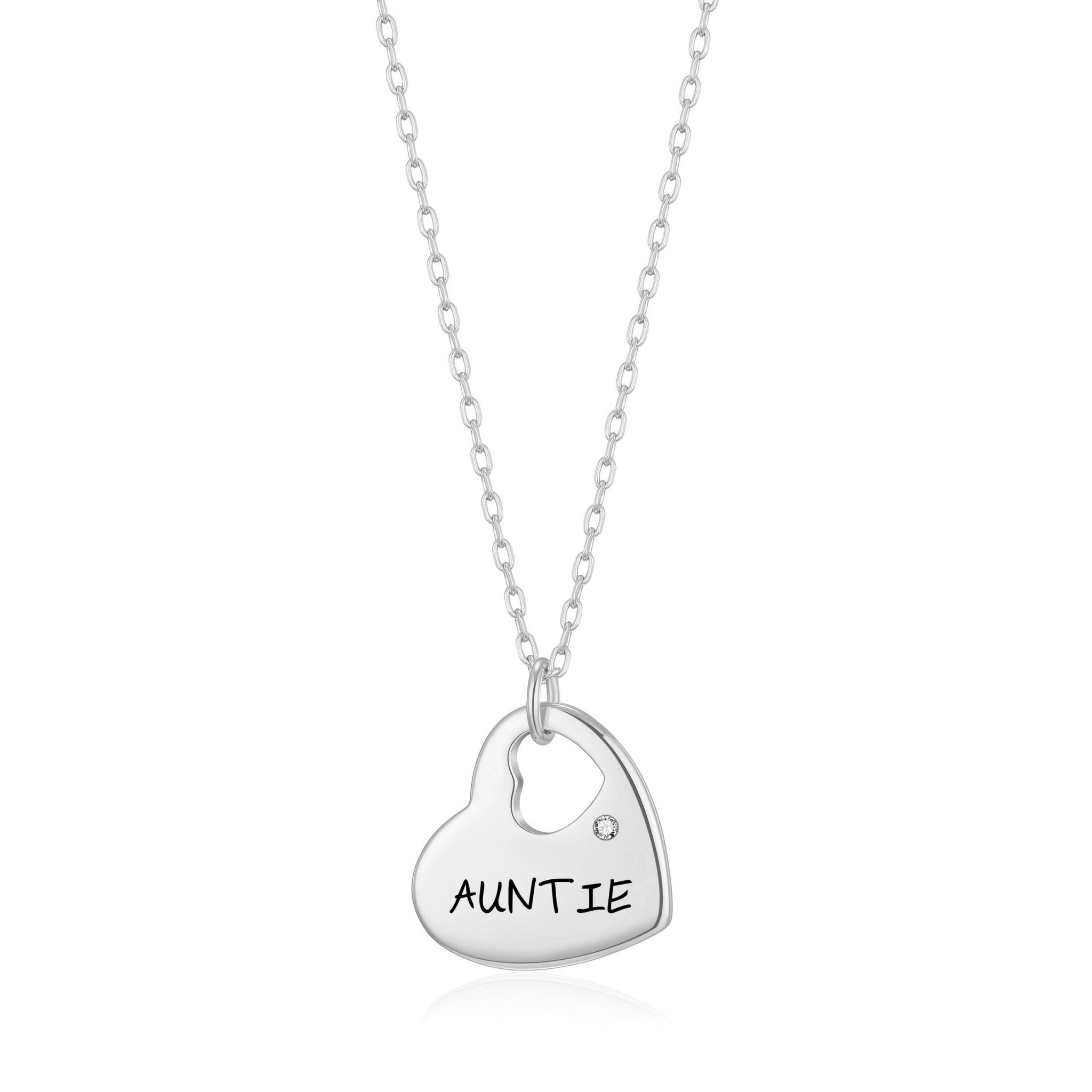 Silver Plated Auntie Heart Necklace Created with Zircondia® Crystals