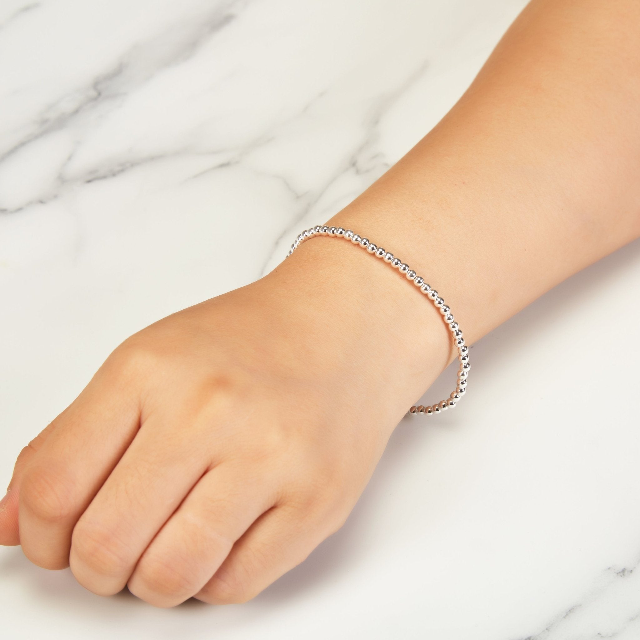 Silver Plated Small Beaded Stretch Bracelet