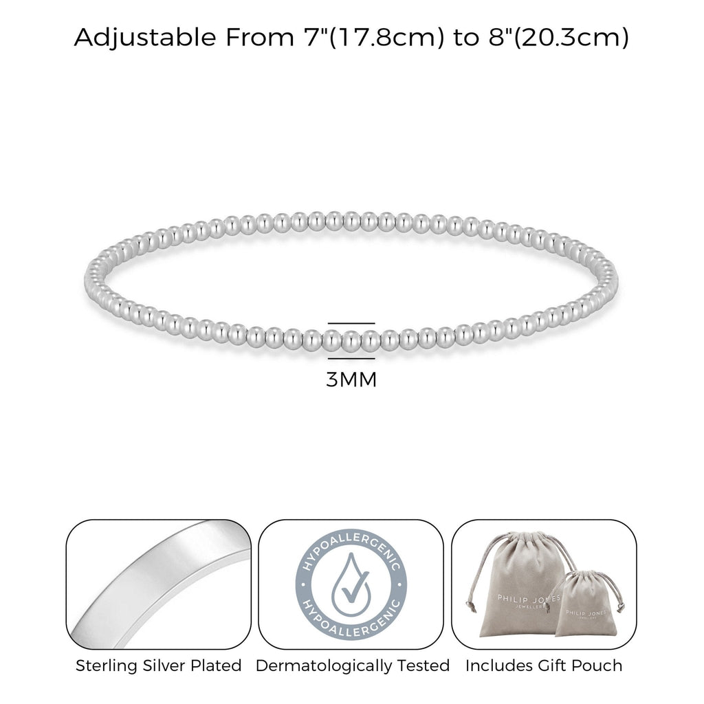 Silver Plated Small Beaded Stretch Bracelet