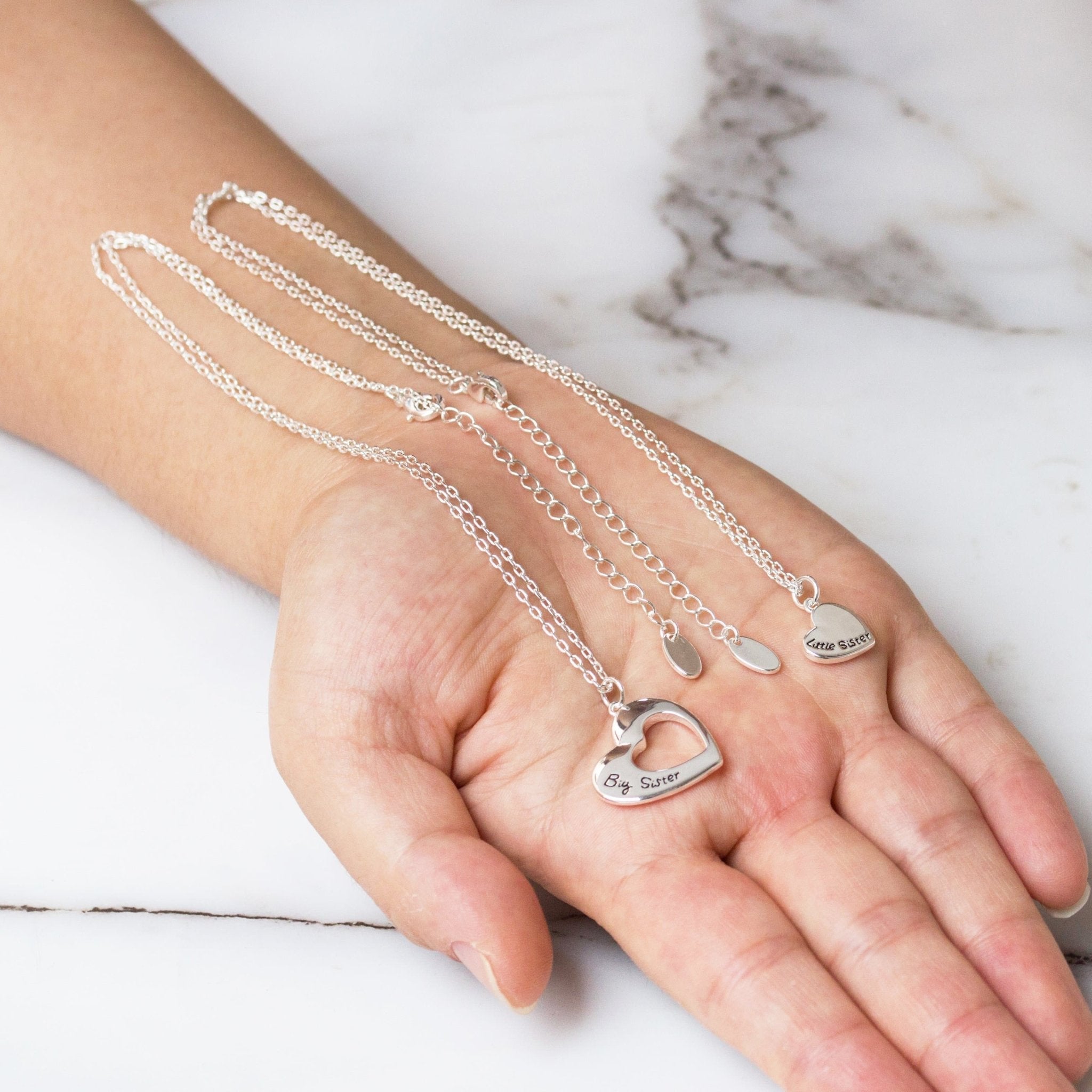 Silver Plated Big Sister and Little Sister Necklace Set