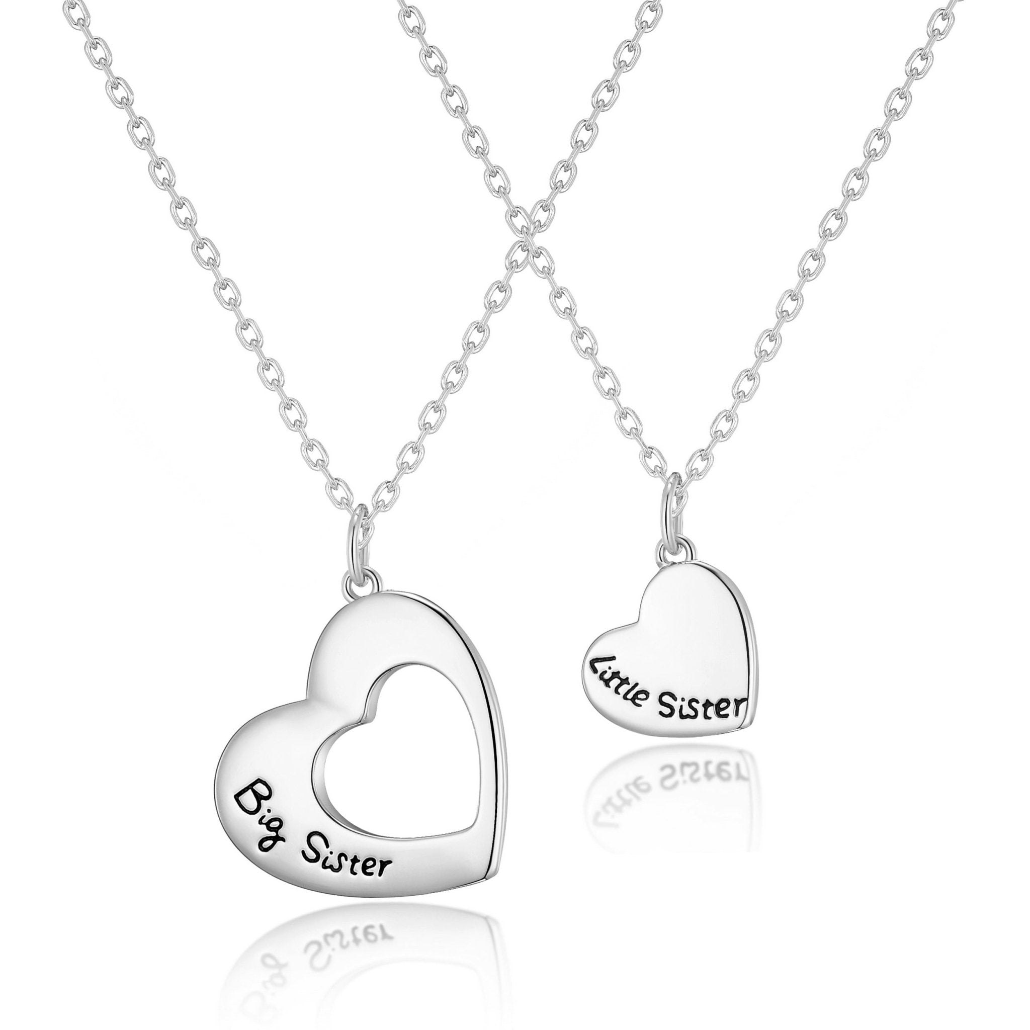 Silver Plated Big Sister and Little Sister Necklace Set with Quote Card