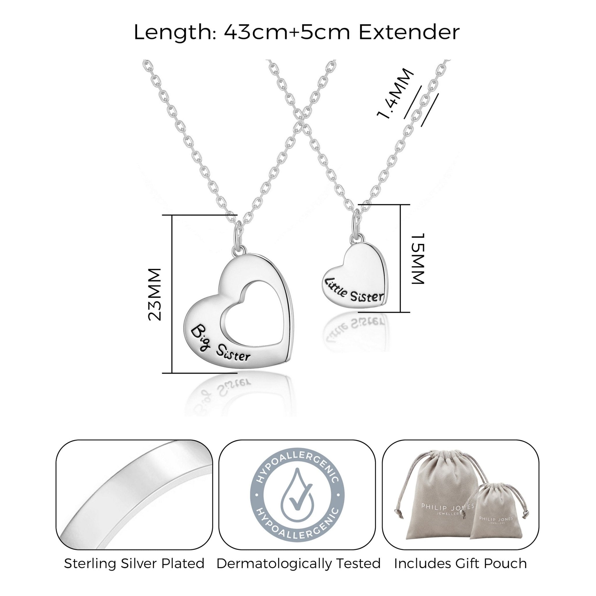 Silver Plated Big Sister and Little Sister Necklace Set