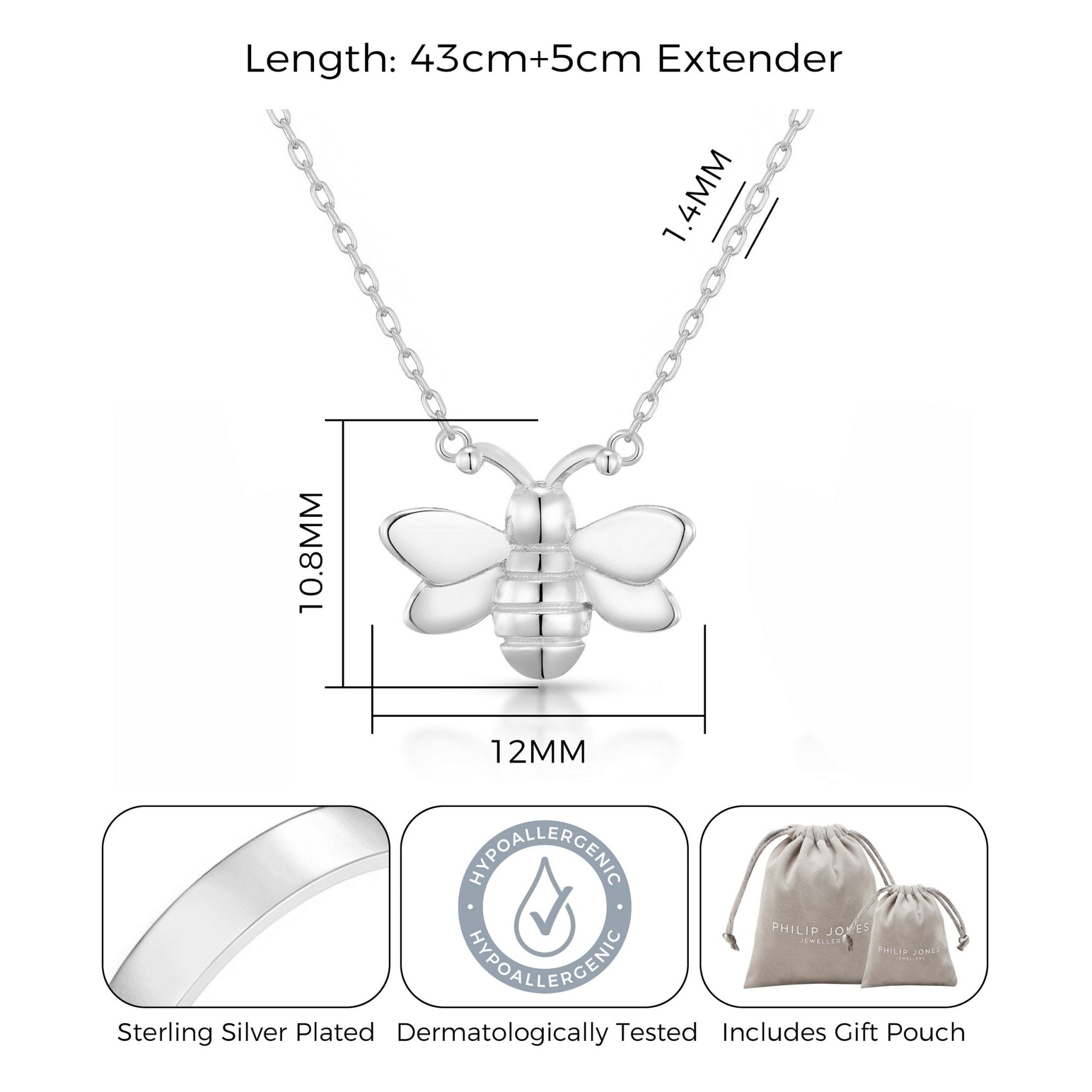 Silver Plated Bumble Bee Necklace