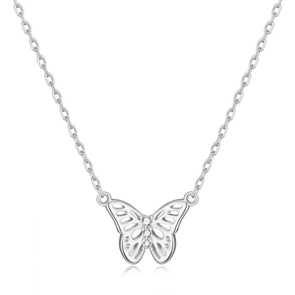 Silver Plated Butterfly Necklace Created with Zircondia® Crystals