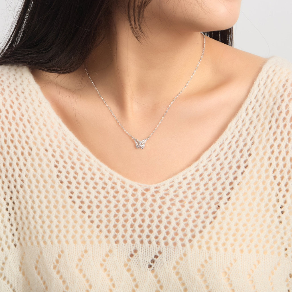 Silver Plated Butterfly Necklace Created with Zircondia® Crystals