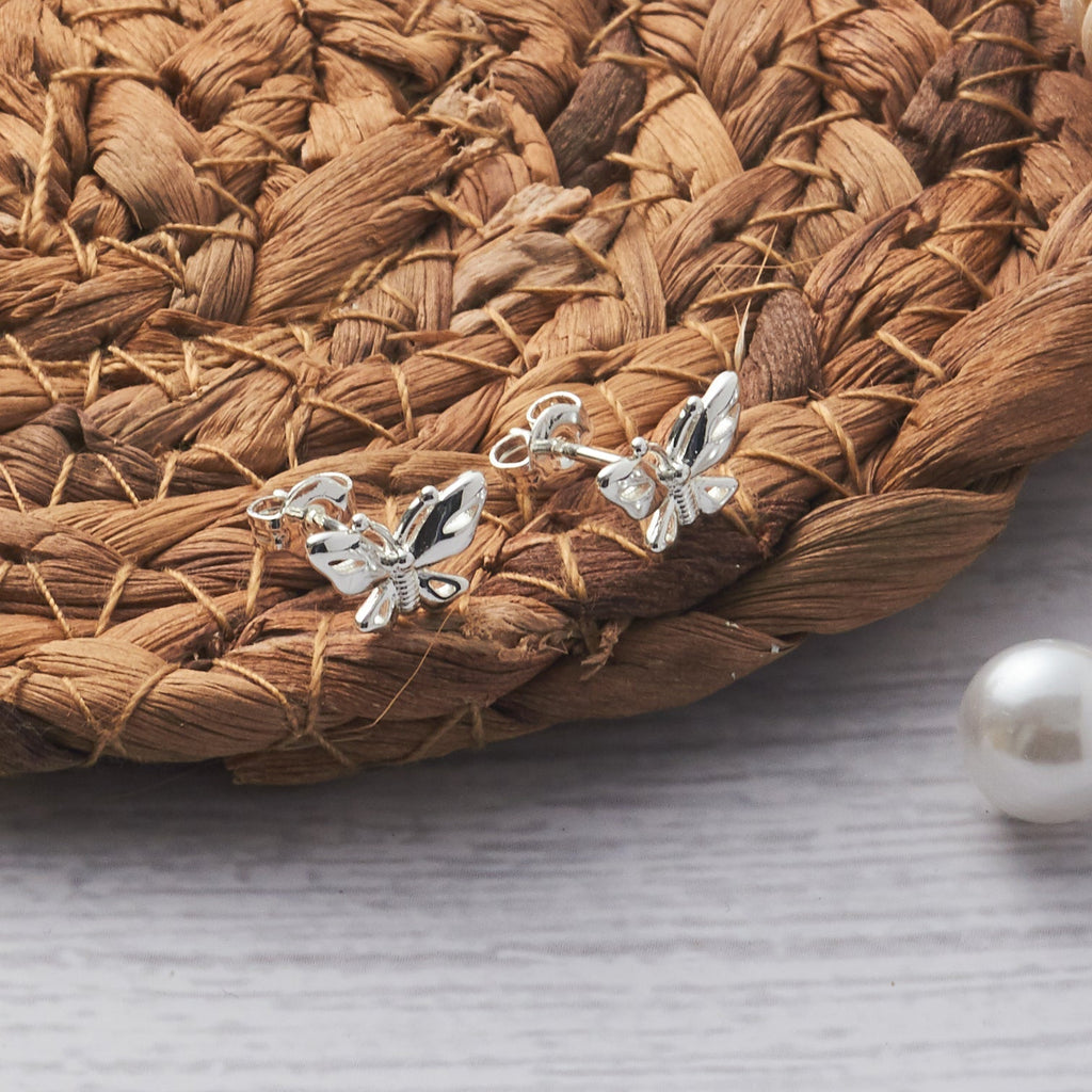 Silver Plated Butterfly Stud Earrings