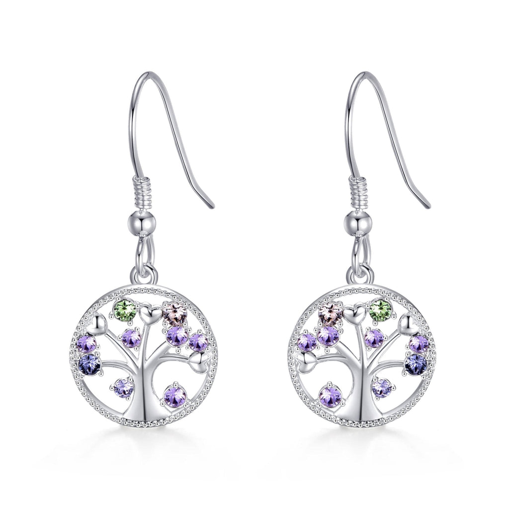 Silver Plated Chakra Tree of Life Drop Earrings Created with Crystals from Zircondia®