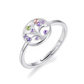 Silver Plated Adjustable Chakra Tree of Life Ring Created with Zircondia® Crystals