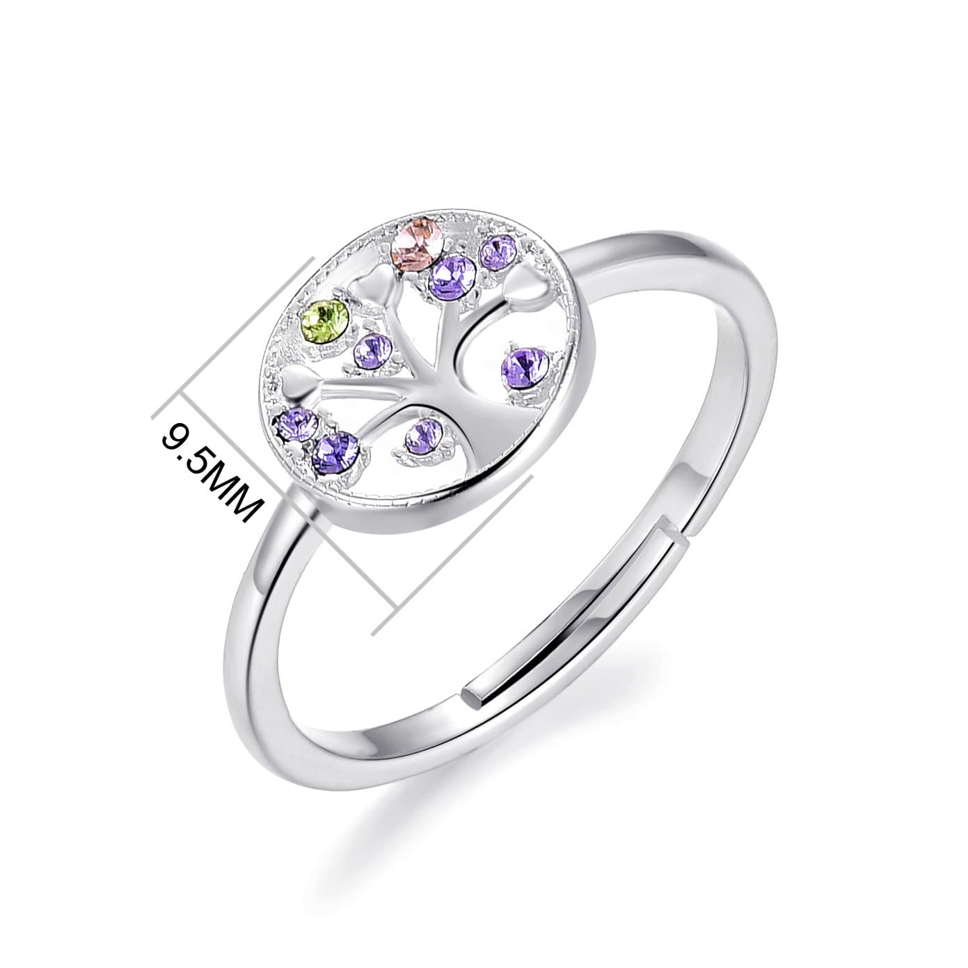 Silver Plated Adjustable Chakra Tree of Life Ring Created with Zircondia® Crystals