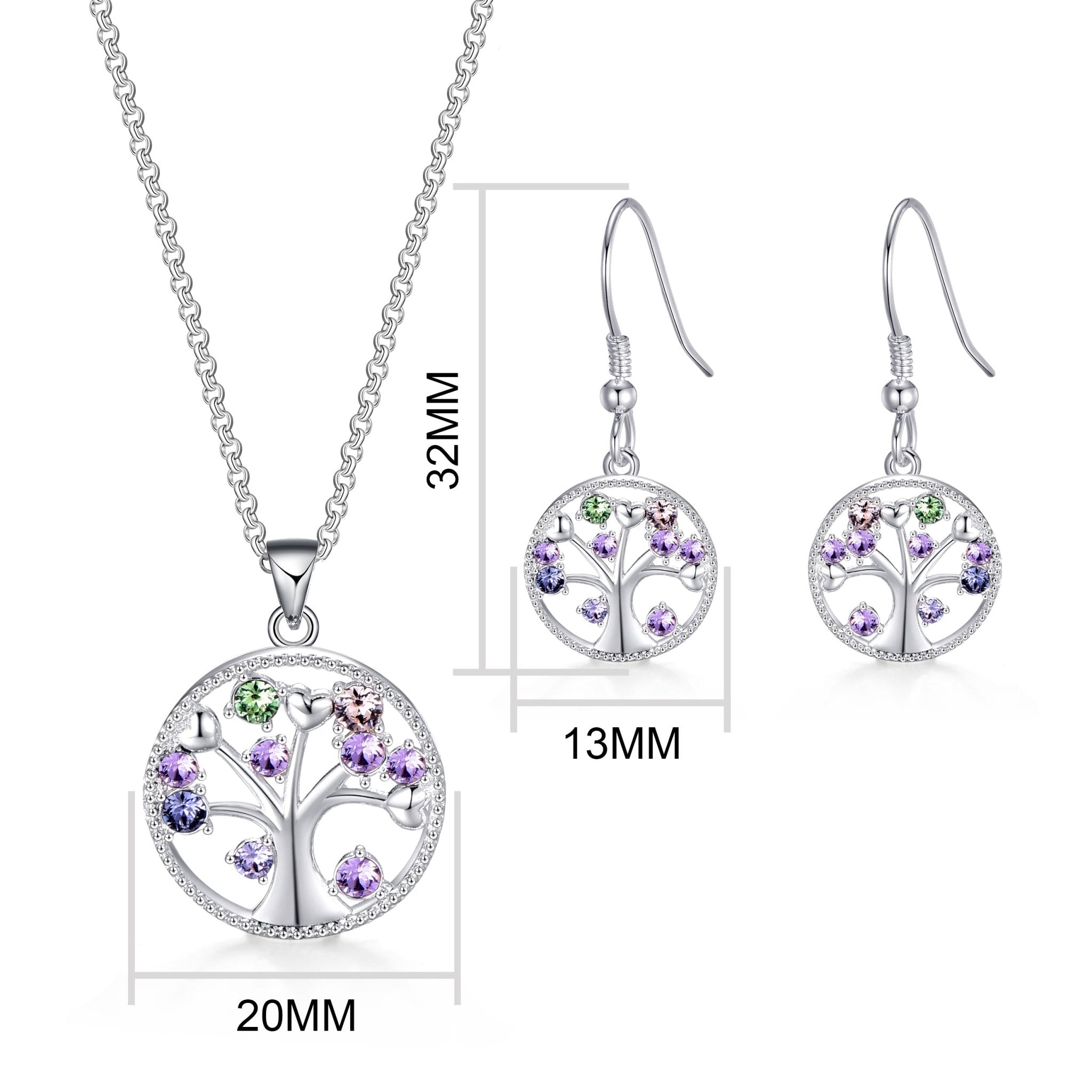 Silver Plated Chakra Tree of Life Set Created with Zircondia® Crystals
