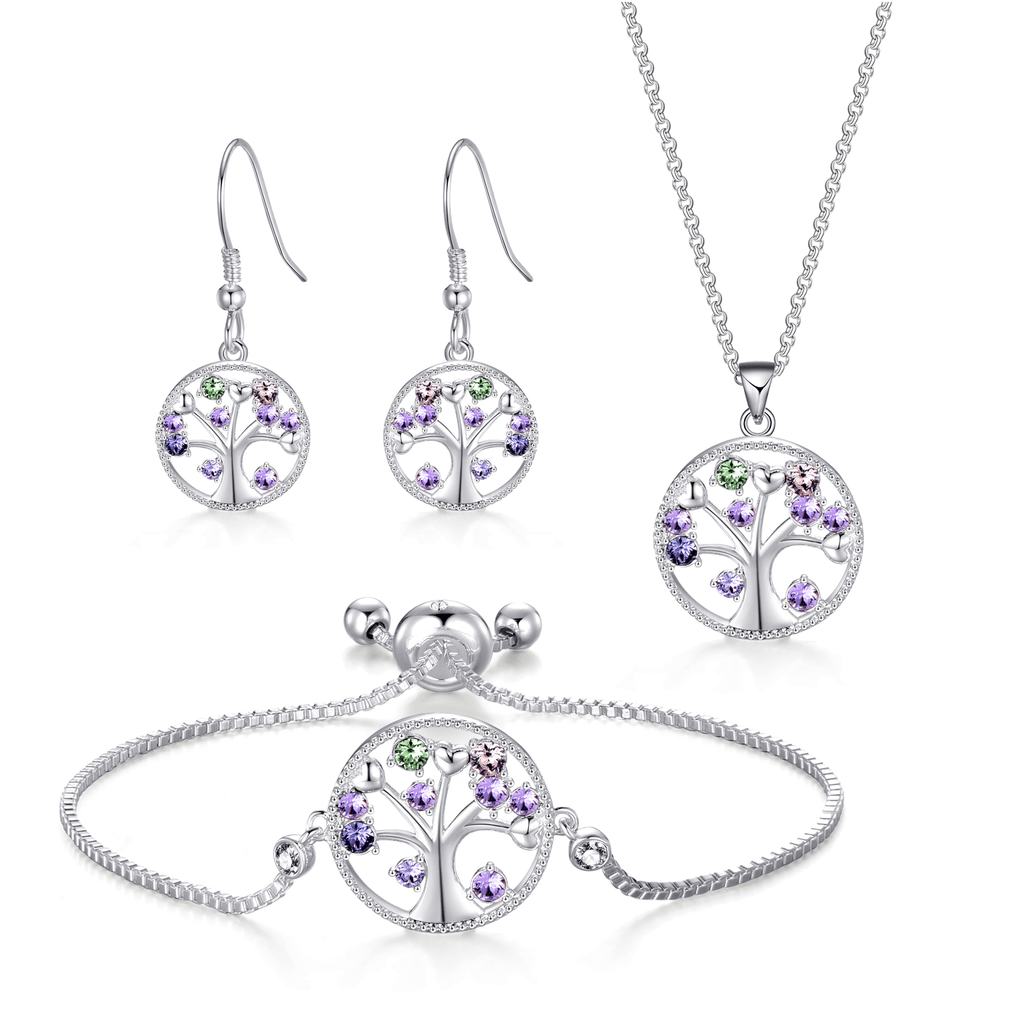 Silver Plated Chakra Tree of Life Set Created with Zircondia® Crystals