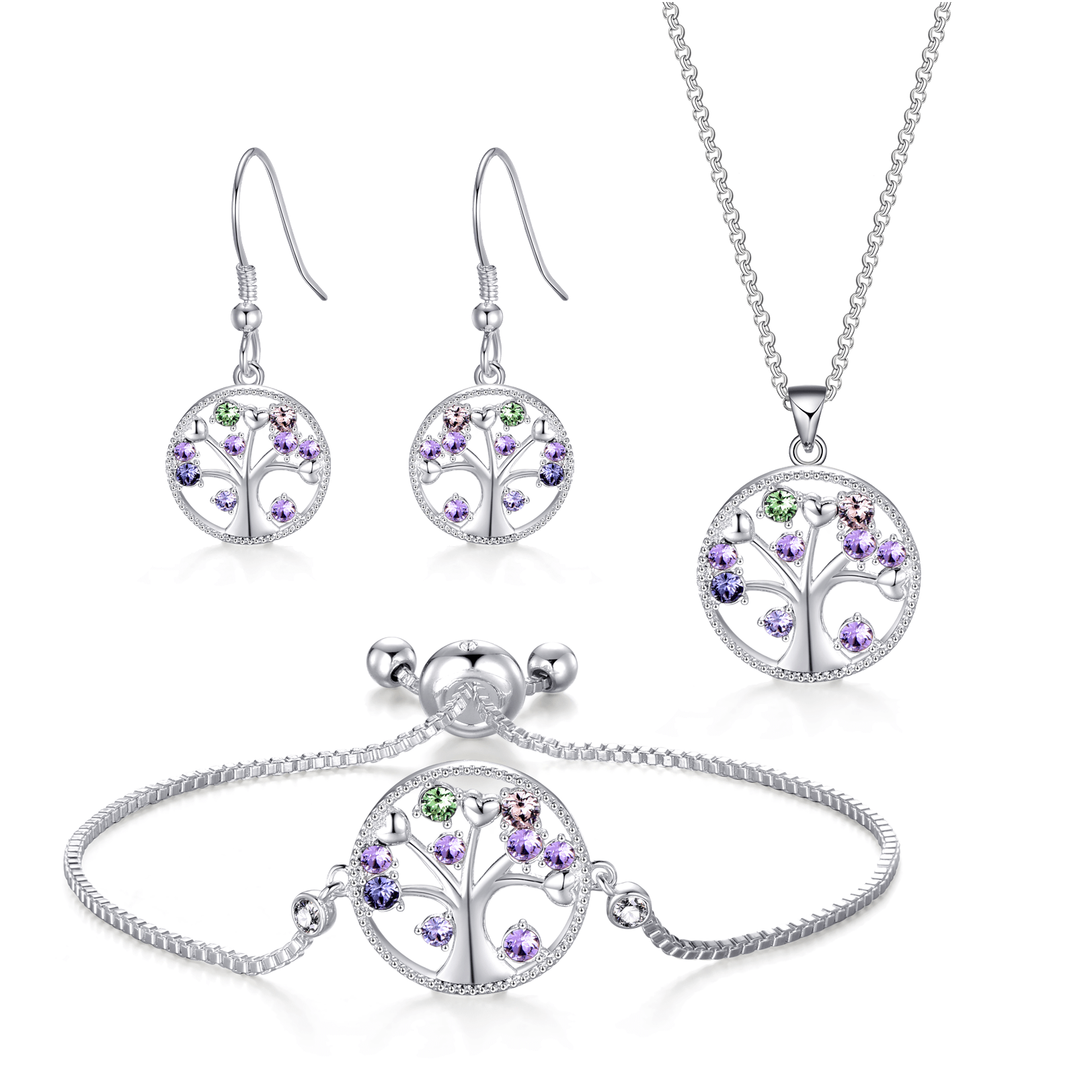 Silver Plated Chakra Tree of Life Set Created with Zircondia® Crystals