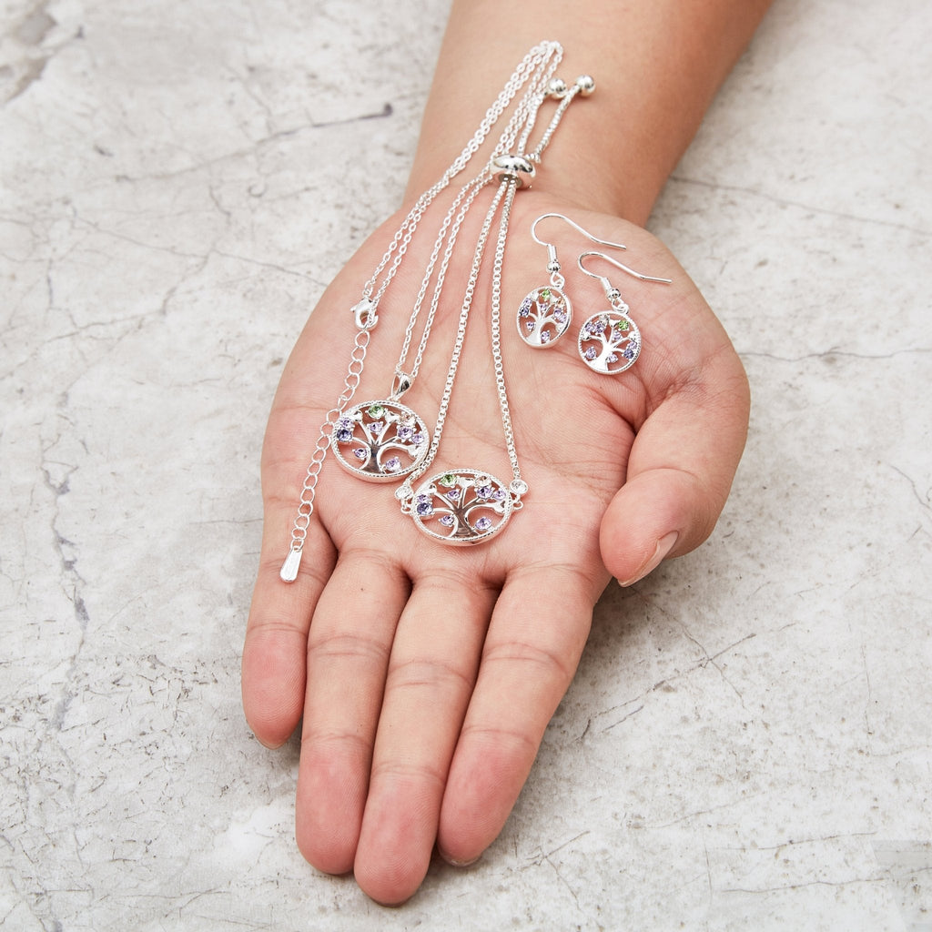 Silver Plated Chakra Tree of Life Set Created with Zircondia® Crystals